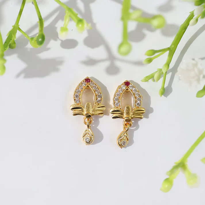 Designer Gold Earrings with Elegant Teardrop Cut & Crystal Work - Image 4