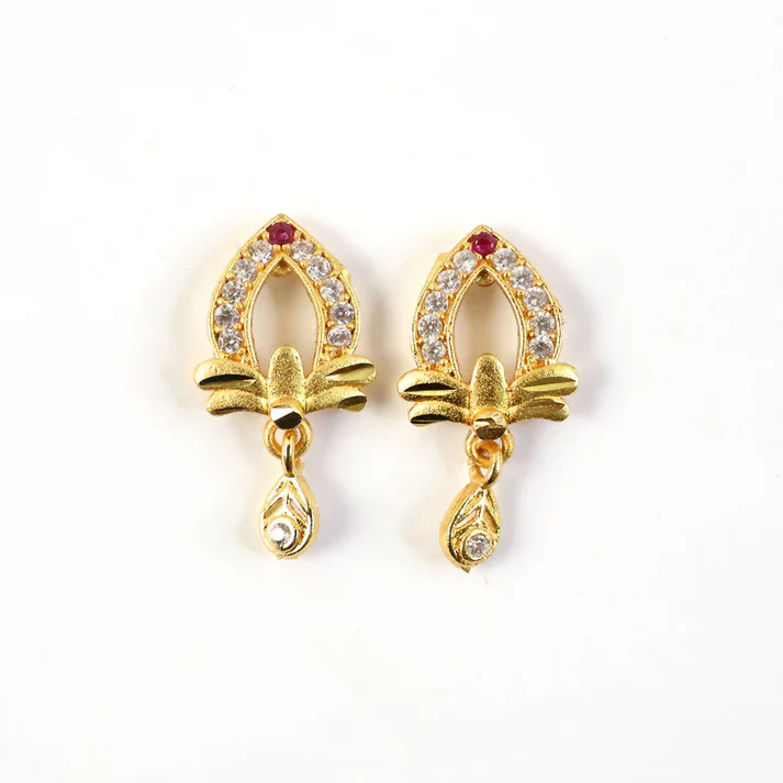 Designer Gold Earrings with Elegant Teardrop Cut & Crystal Work - Image 5