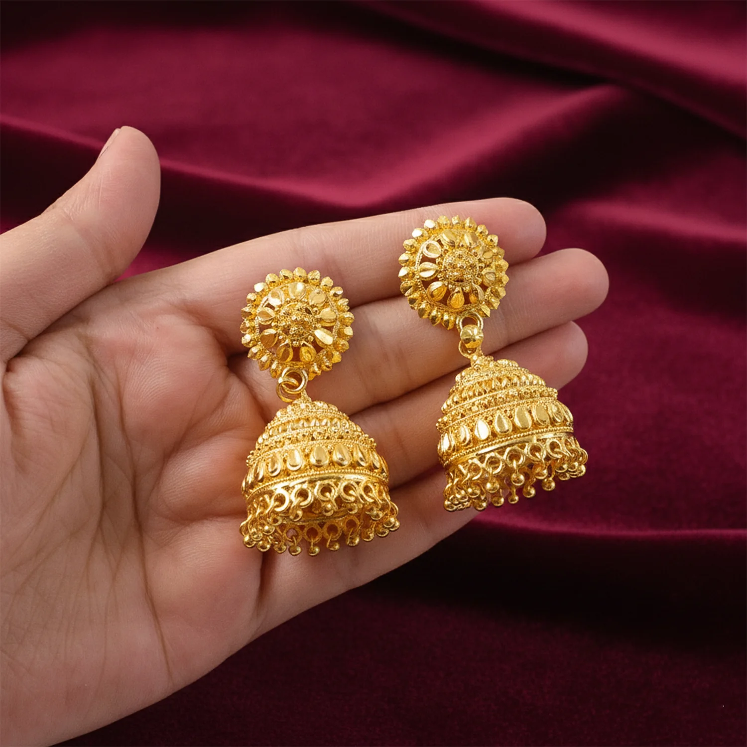 Designer Gold Plated Ethnic Jhumka Earrings for Women & Girls Festive Wear - Image 3