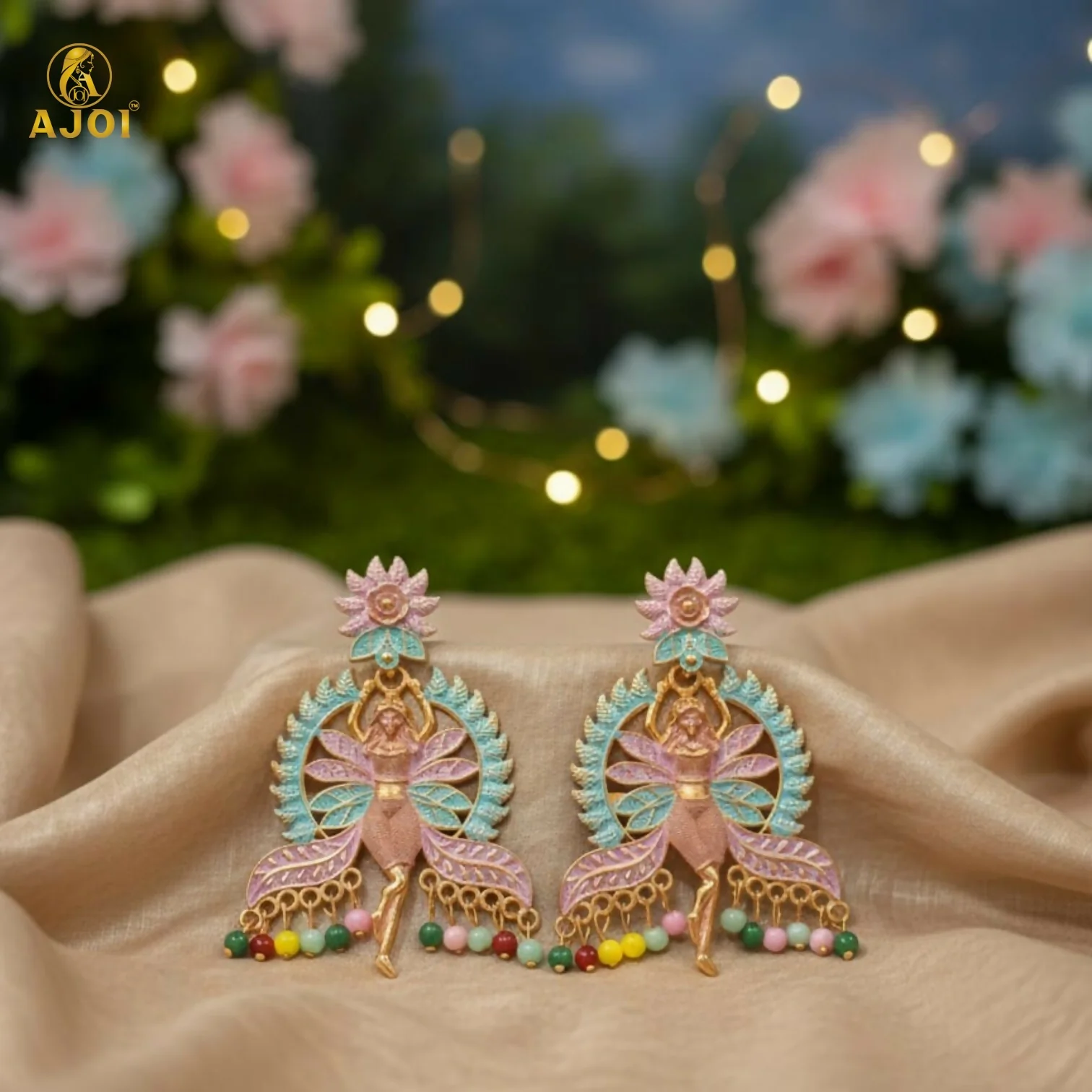 Designer Multicolor Fairy Motif Enamel Earrings for Women - Image 3