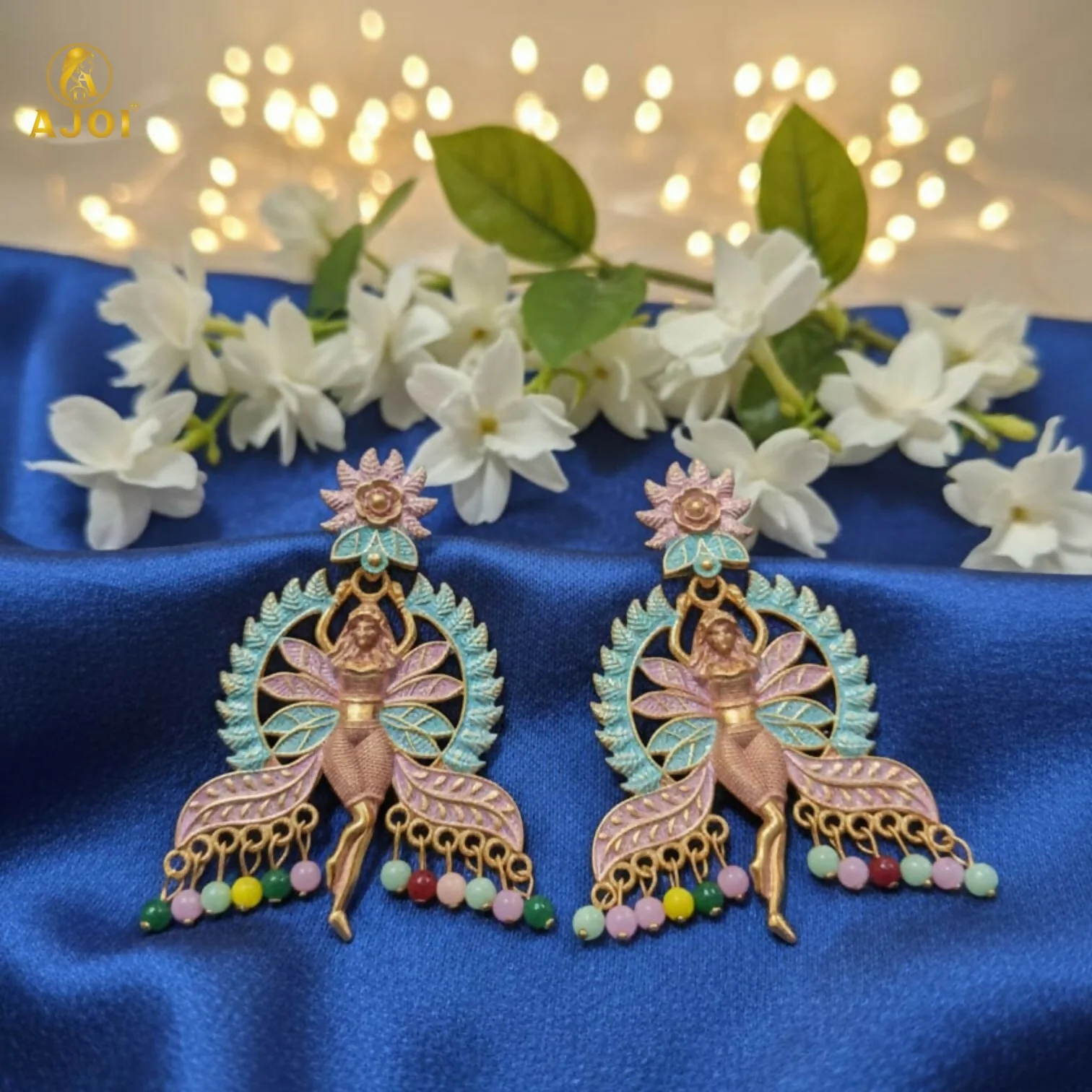 Designer Multicolor Fairy Motif Enamel Earrings for Women - Image 4