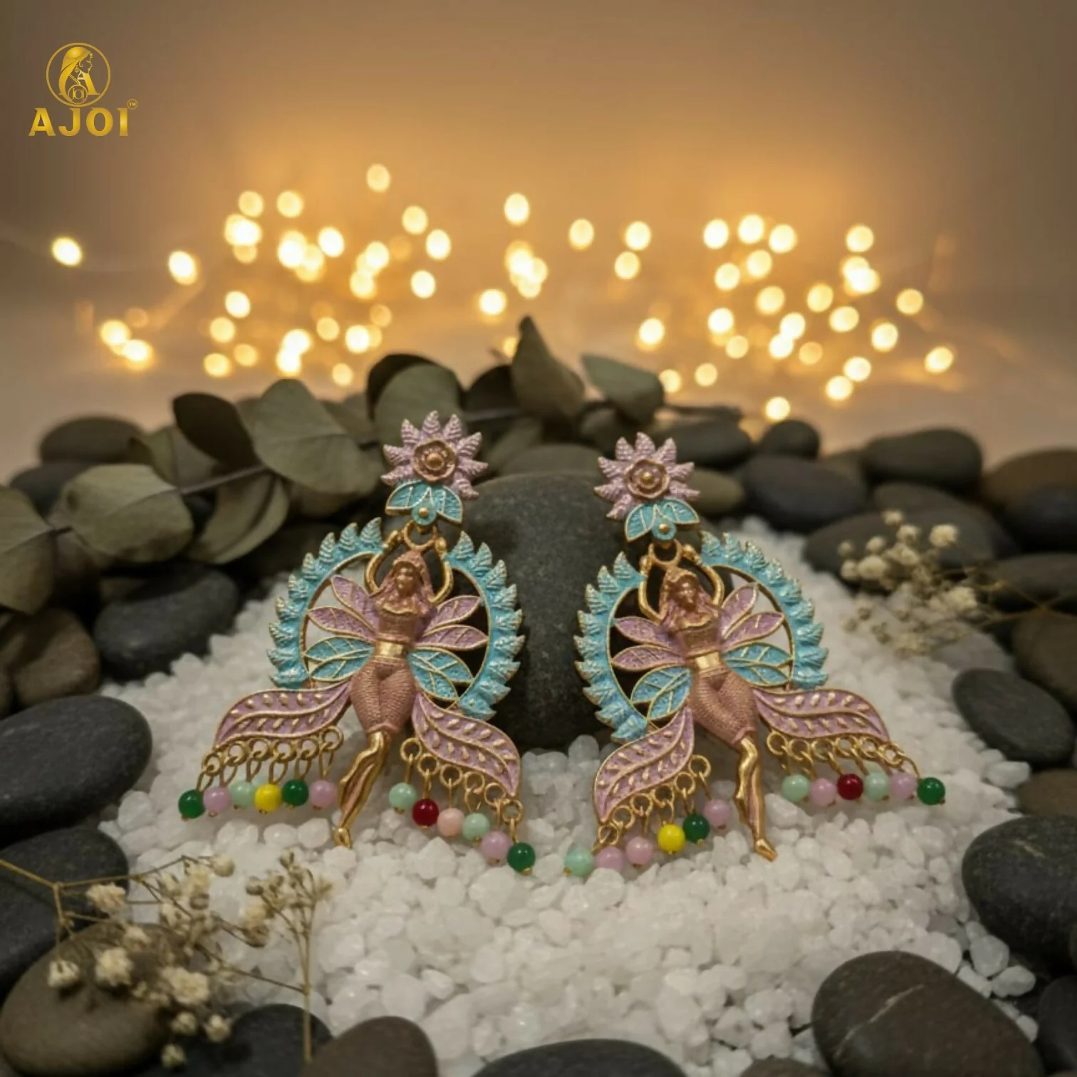 Designer Multicolor Fairy Motif Enamel Earrings for Women - Image 5