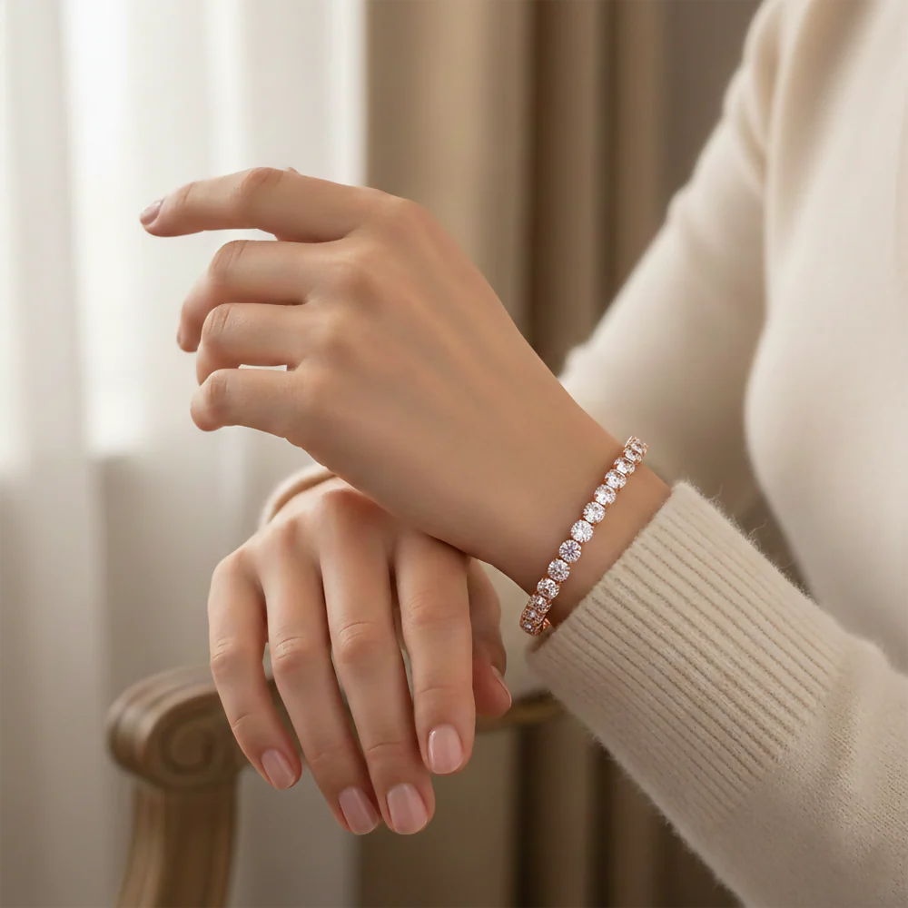 Designer Rose Gold Finish American Diamond Bracelet - Image 2