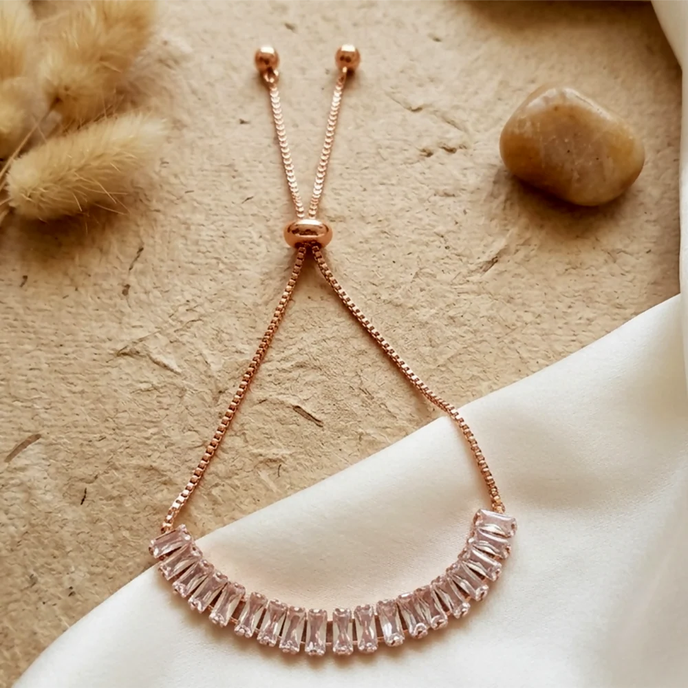 Designer Rose Gold Finish American Diamond Bracelet - Image 2