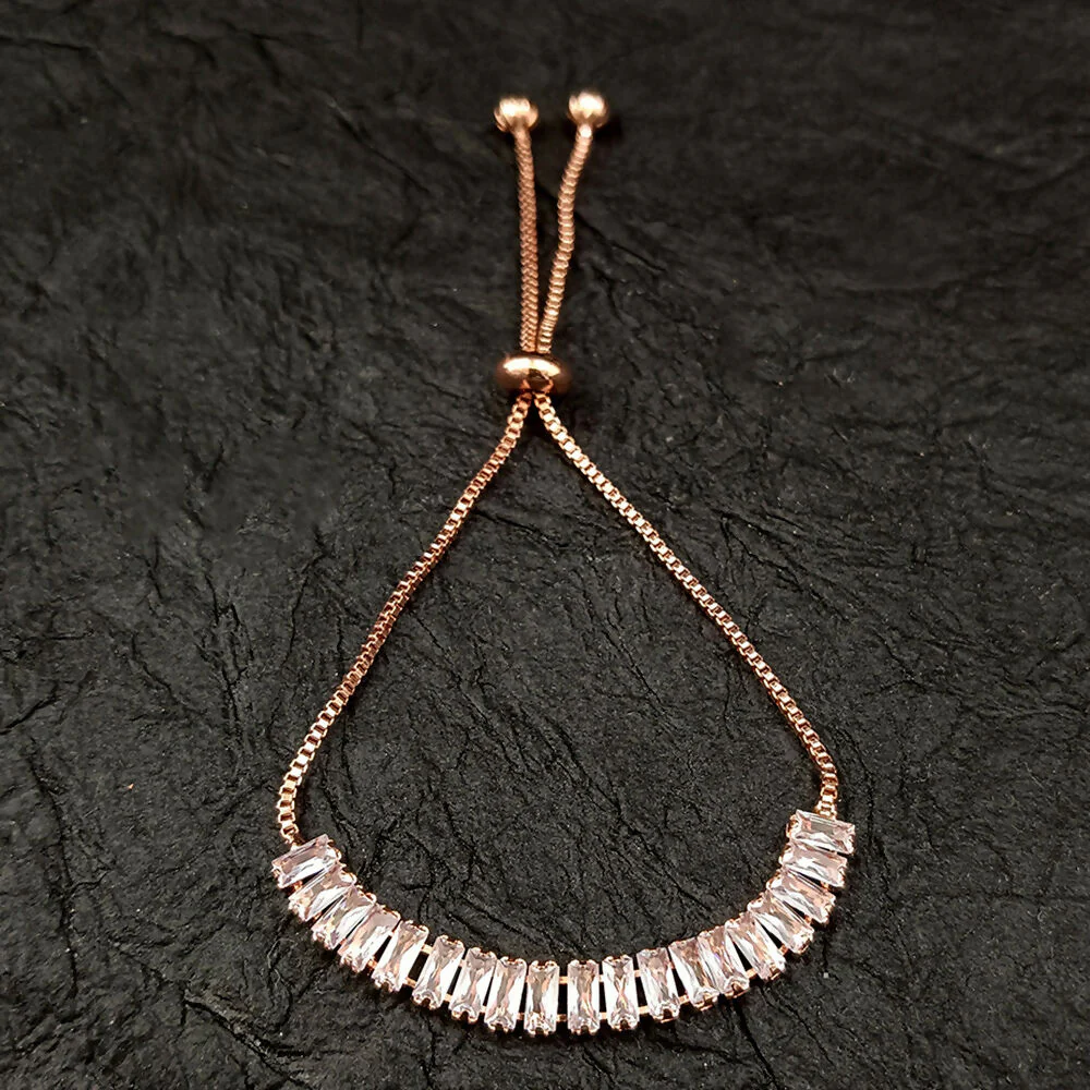 Designer Rose Gold Finish American Diamond Bracelet - Image 4