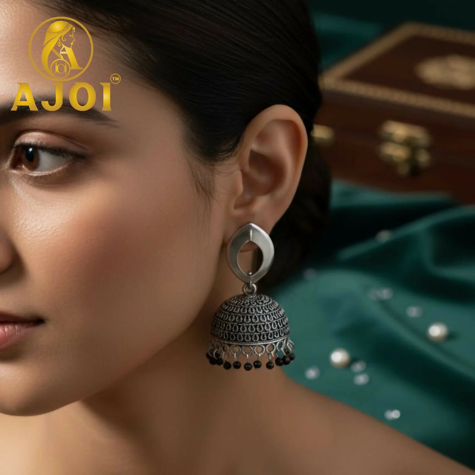 Designer Silver Teardrop Jhumka Earrings with Elegant Traditional Detailing - Image 2