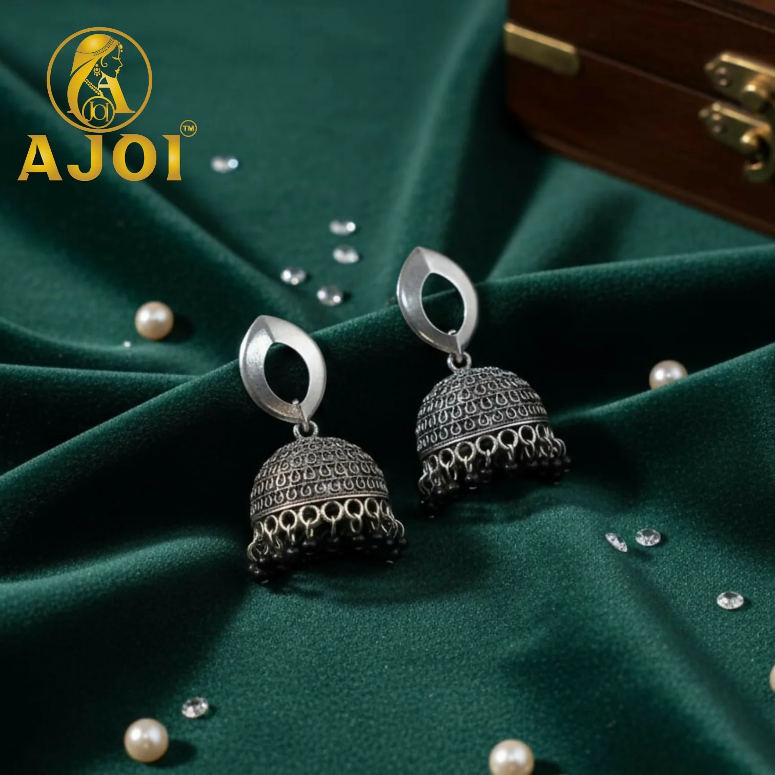 Designer Silver Teardrop Jhumka Earrings with Elegant Traditional Detailing - Image 4