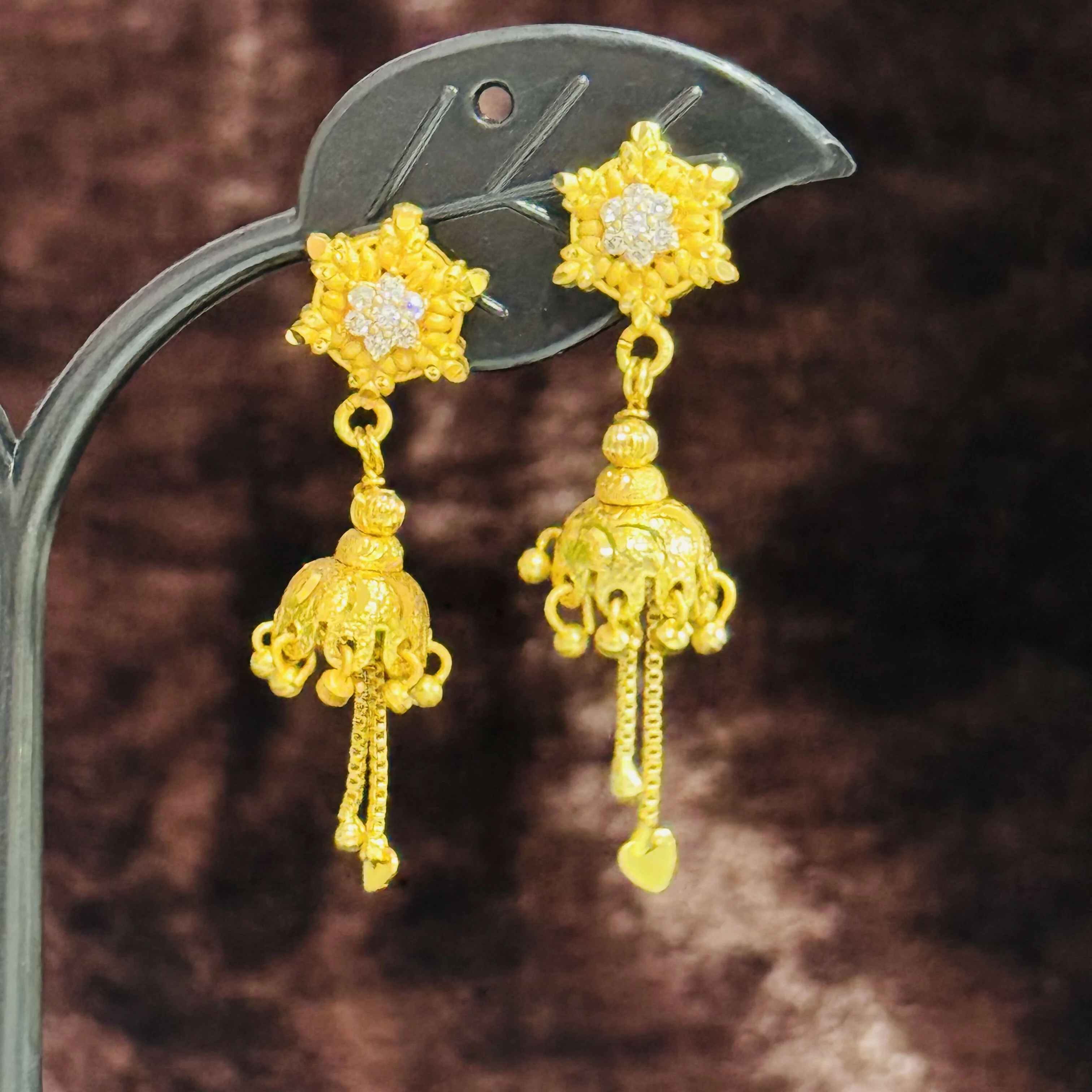 Designer Star Shape Stud with Antique Jhumki Drops - Image 2