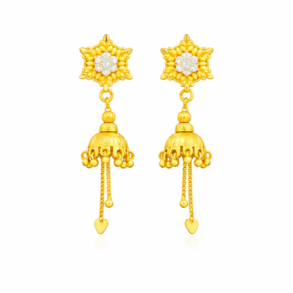 Designer Star Shape Stud with Antique Jhumki Drops - Image 3
