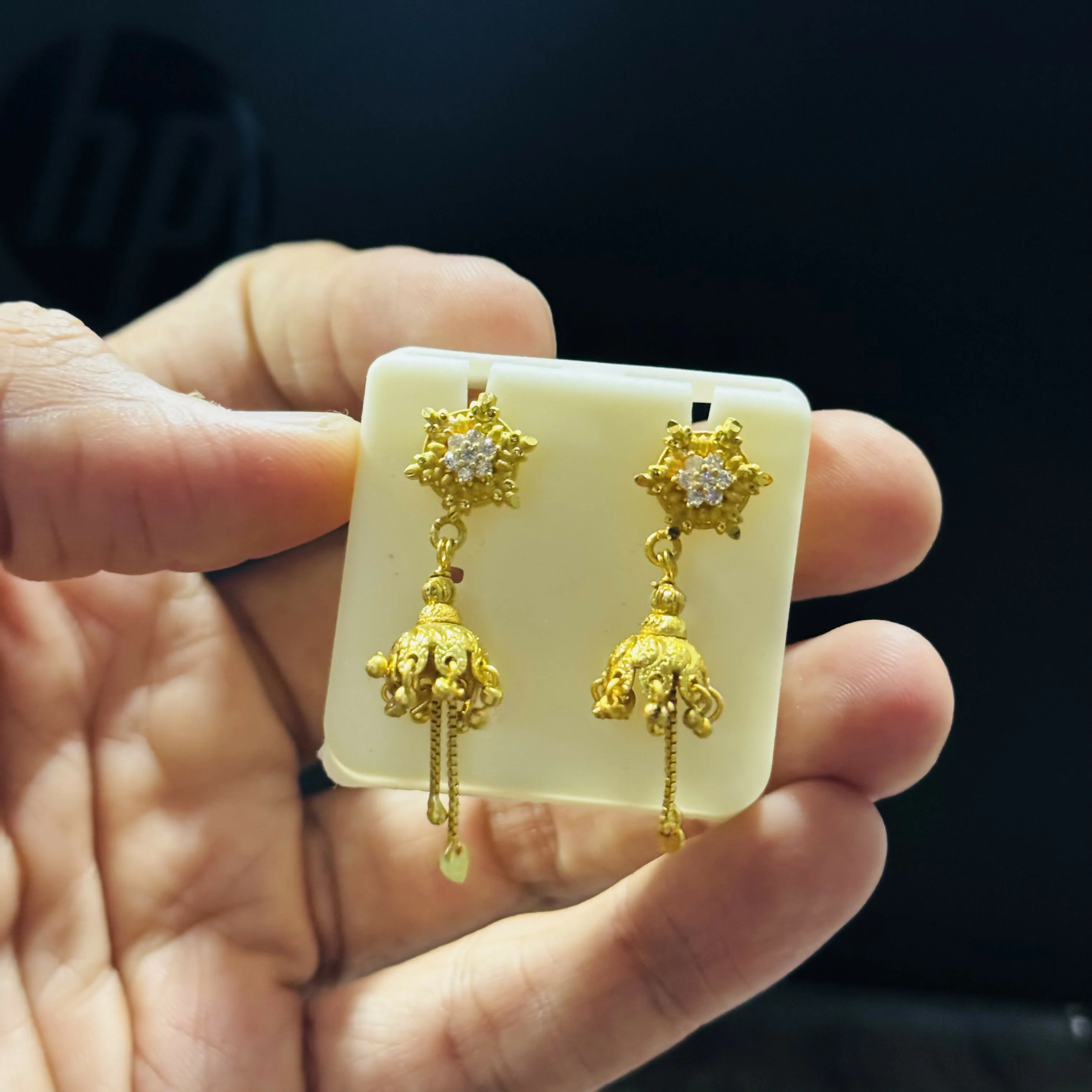 Designer Star Shape Stud with Antique Jhumki Drops - Image 5