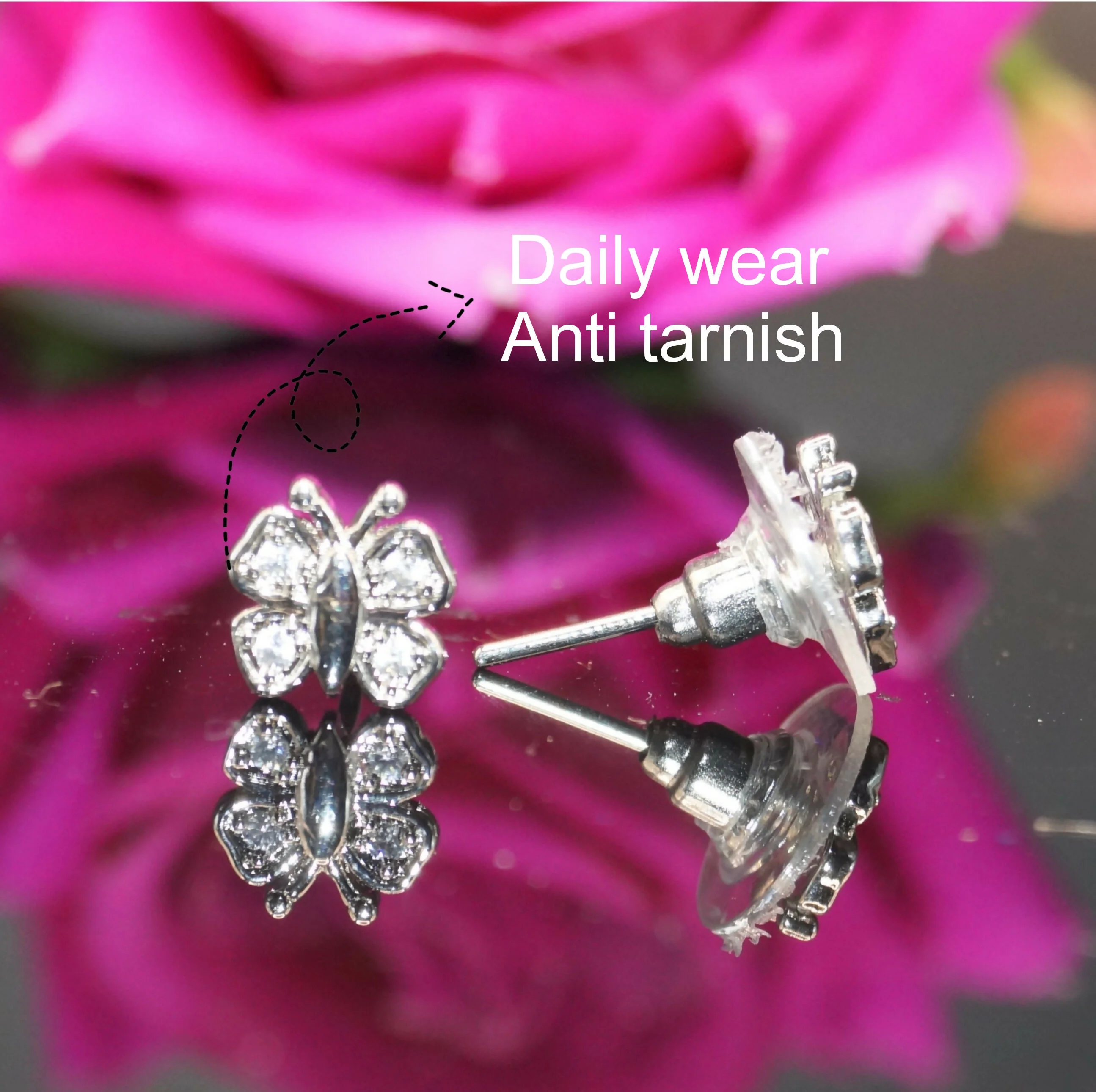 Diamond Butterfly Stud Earrings for women and girls - Image 2