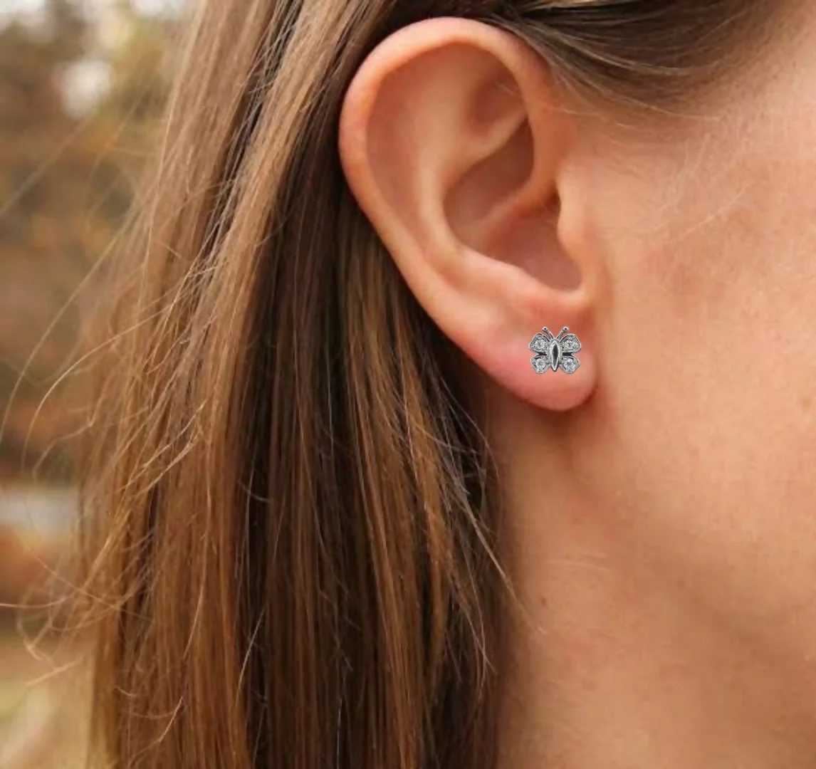 Diamond Butterfly Stud Earrings for women and girls - Image 3