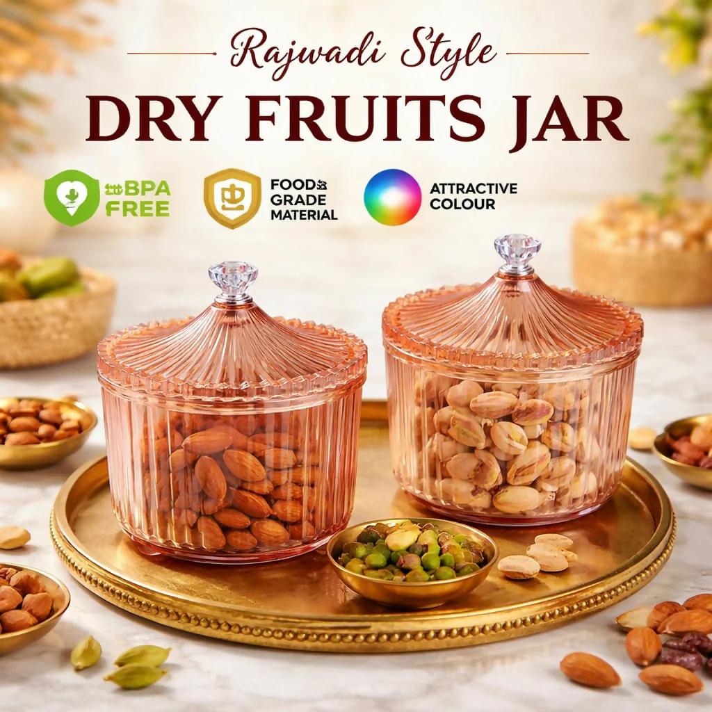 Diamond Crystal Cut 500ml Dry Fruit Jar Set of 2 | Food-Grade Premium Plastic Airtight Containers with Royal Lid for Kitchen Storage, Gifting, and Home Decor (Clear/Transparent) - Image 3