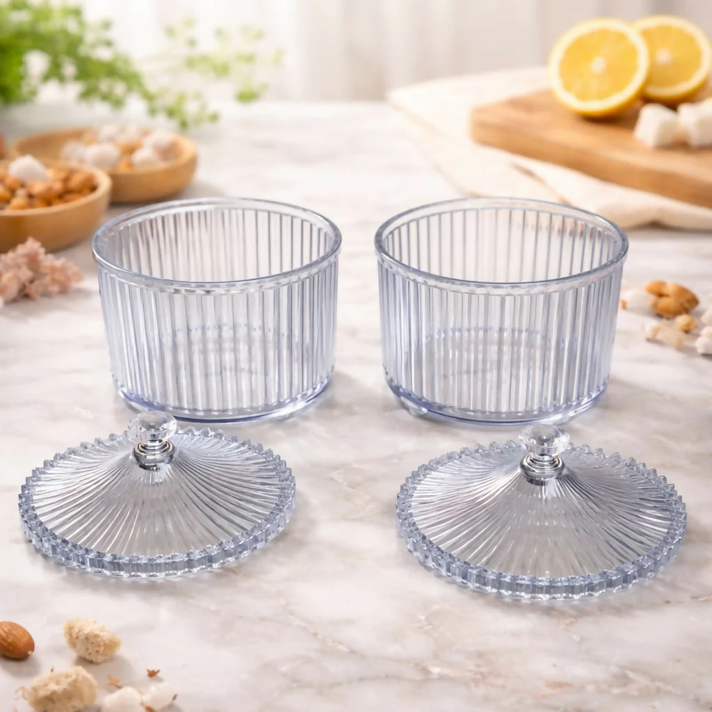 Diamond Crystal Cut 500ml Dry Fruit Jar Set of 2 | Food-Grade Premium Plastic Airtight Containers with Royal Lid for Kitchen Storage, Gifting, and Home Decor (Clear/Transparent) - Image 4