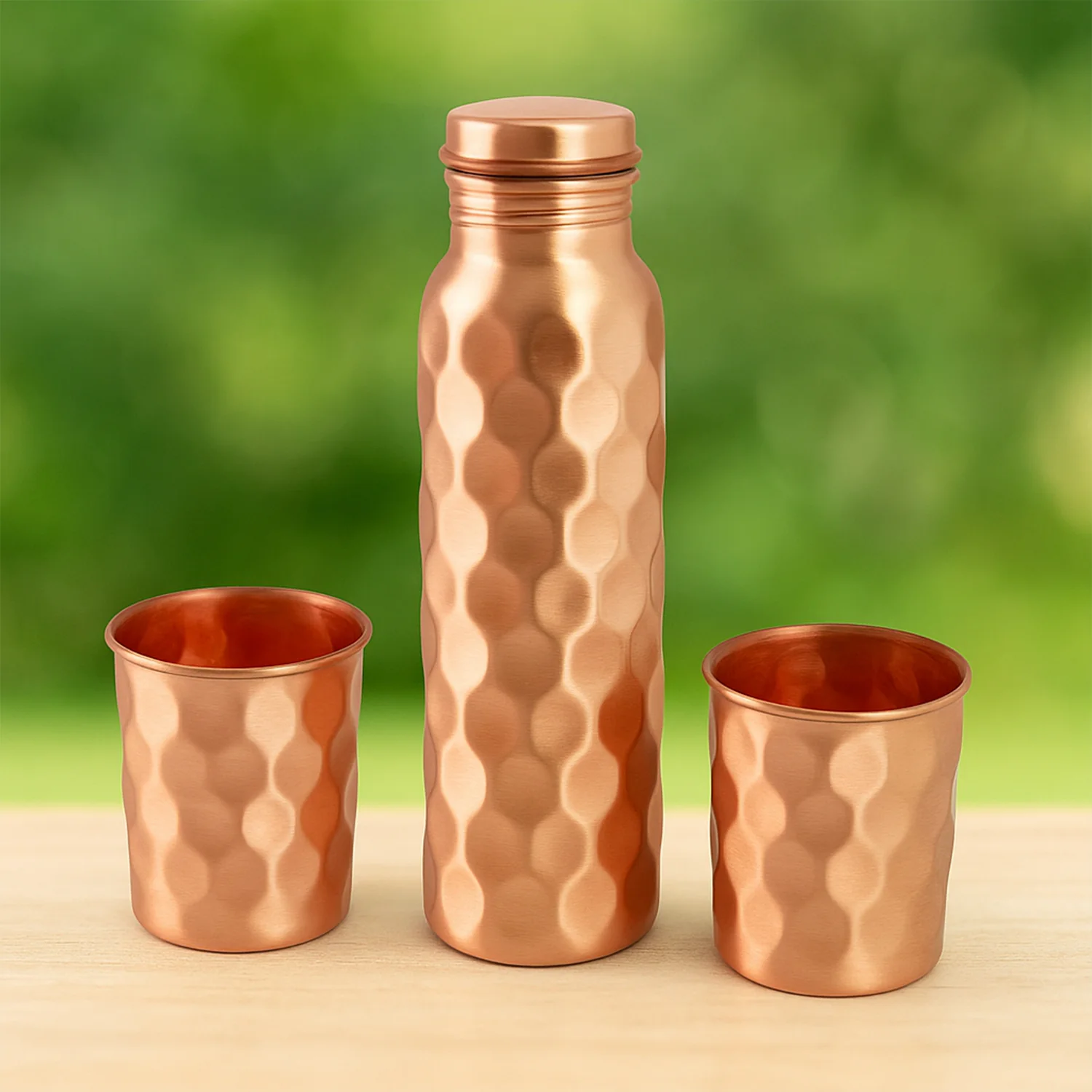 Diamond Cut Copper Water Bottle 2 Glasses with Gift Box (3 Pcs Set) - Image 4