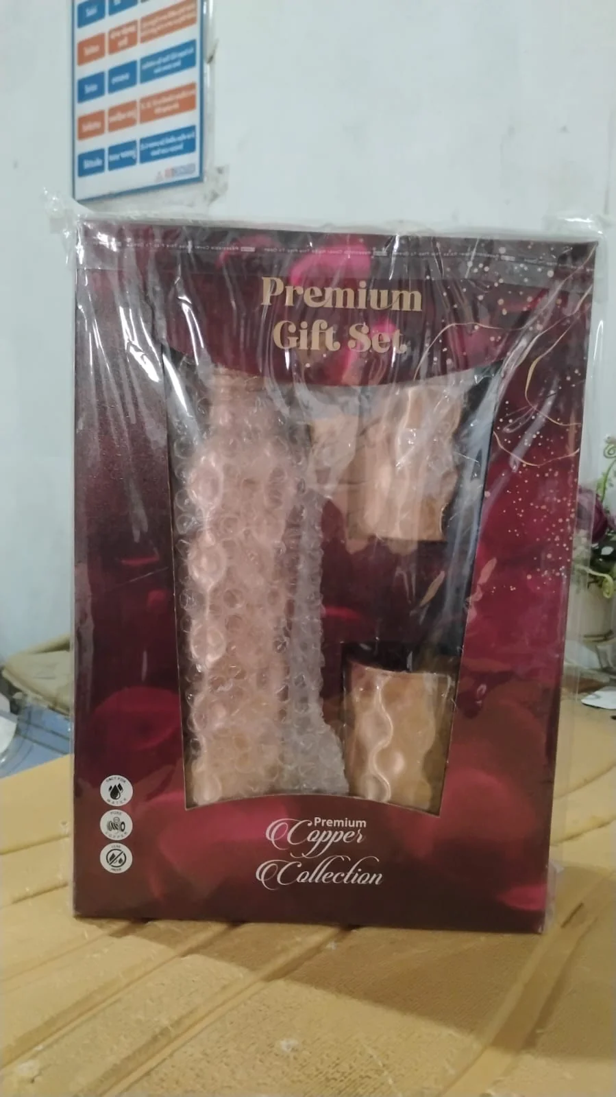 Diamond Cut Copper Water Bottle 2 Glasses with Gift Box (3 Pcs Set) - Image 9