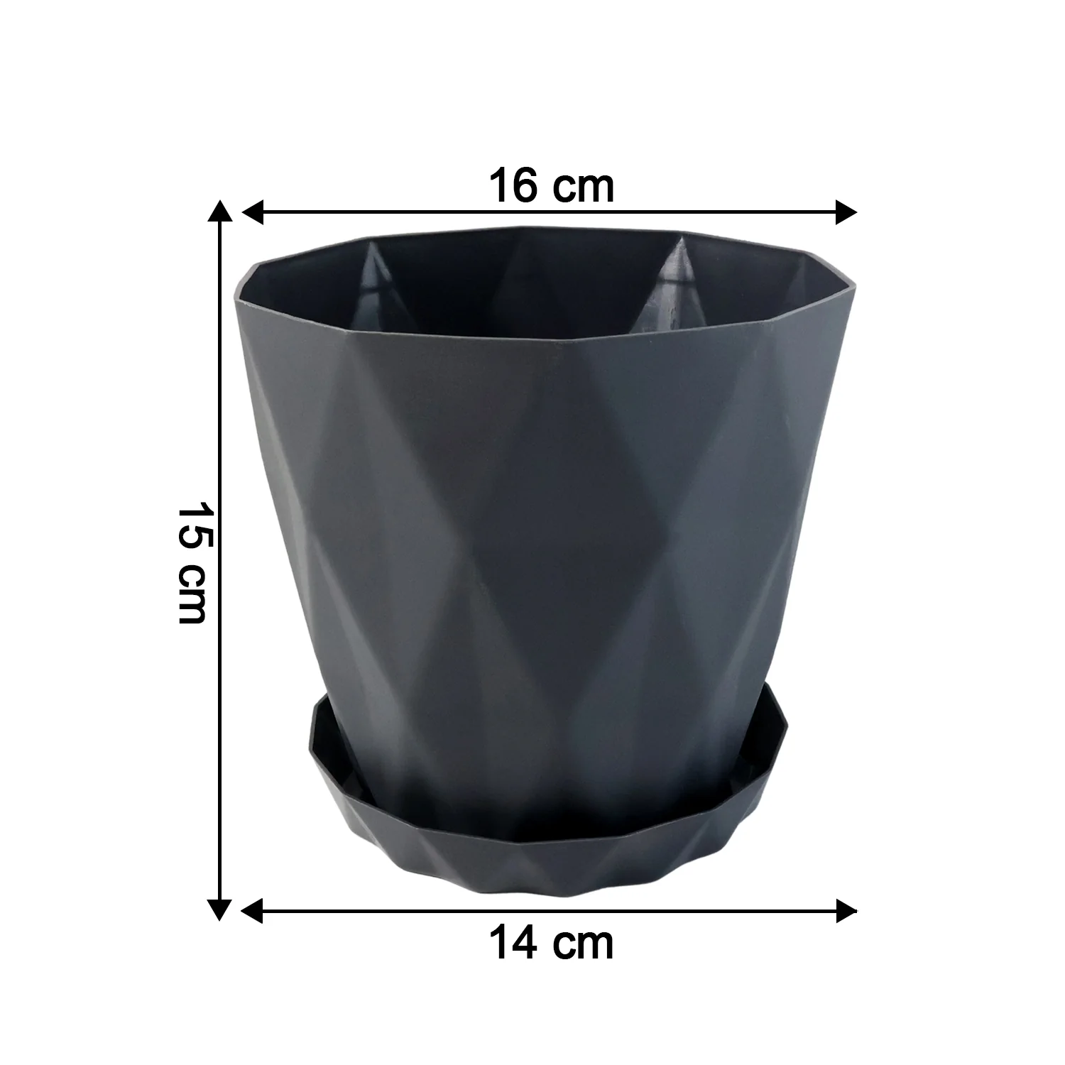 Diamond Design Plastic Flower Pot Set with Drain Tray (5 Pc) - Image 4