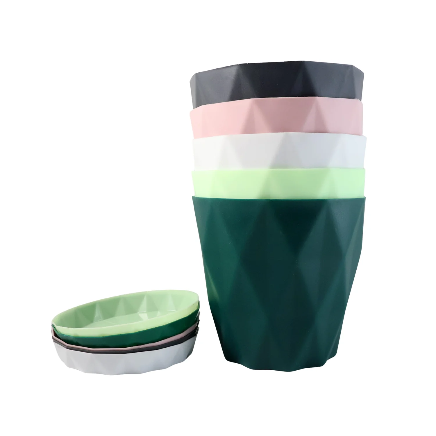 Diamond Design Plastic Flower Pot Set with Drain Tray (5 Pc) - Image 5
