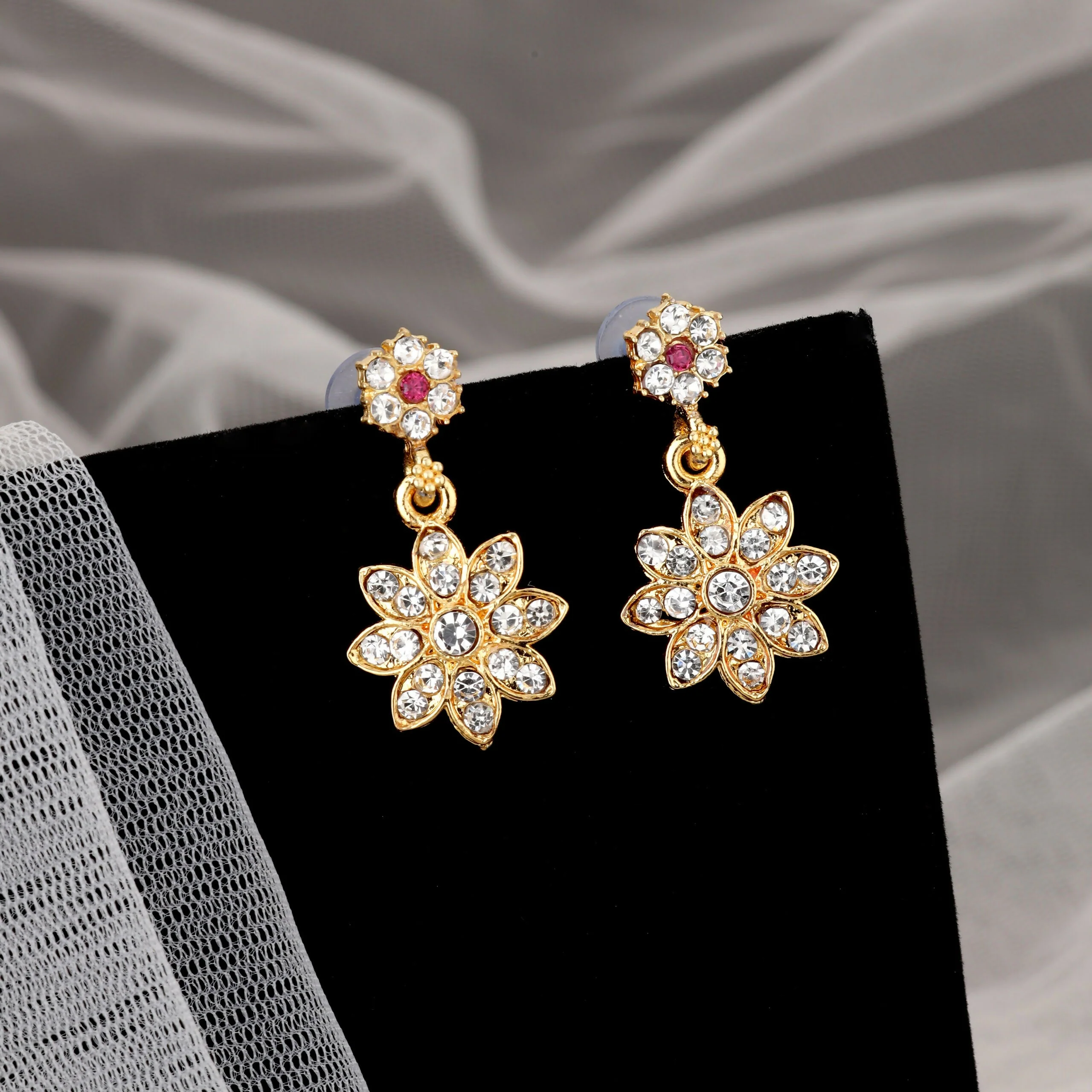 Diamond-Look Floral Choker Necklace Set with Accent Stones - Image 2