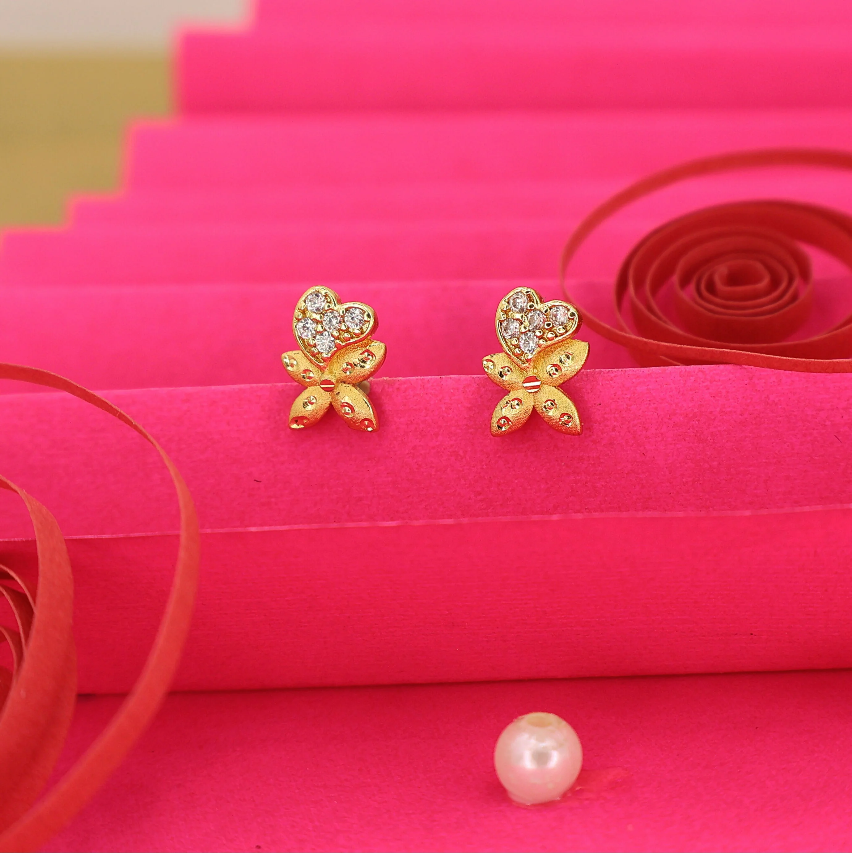 Diamond Studded Gold Butterfly Heart Earrings for women and girls - Image 2