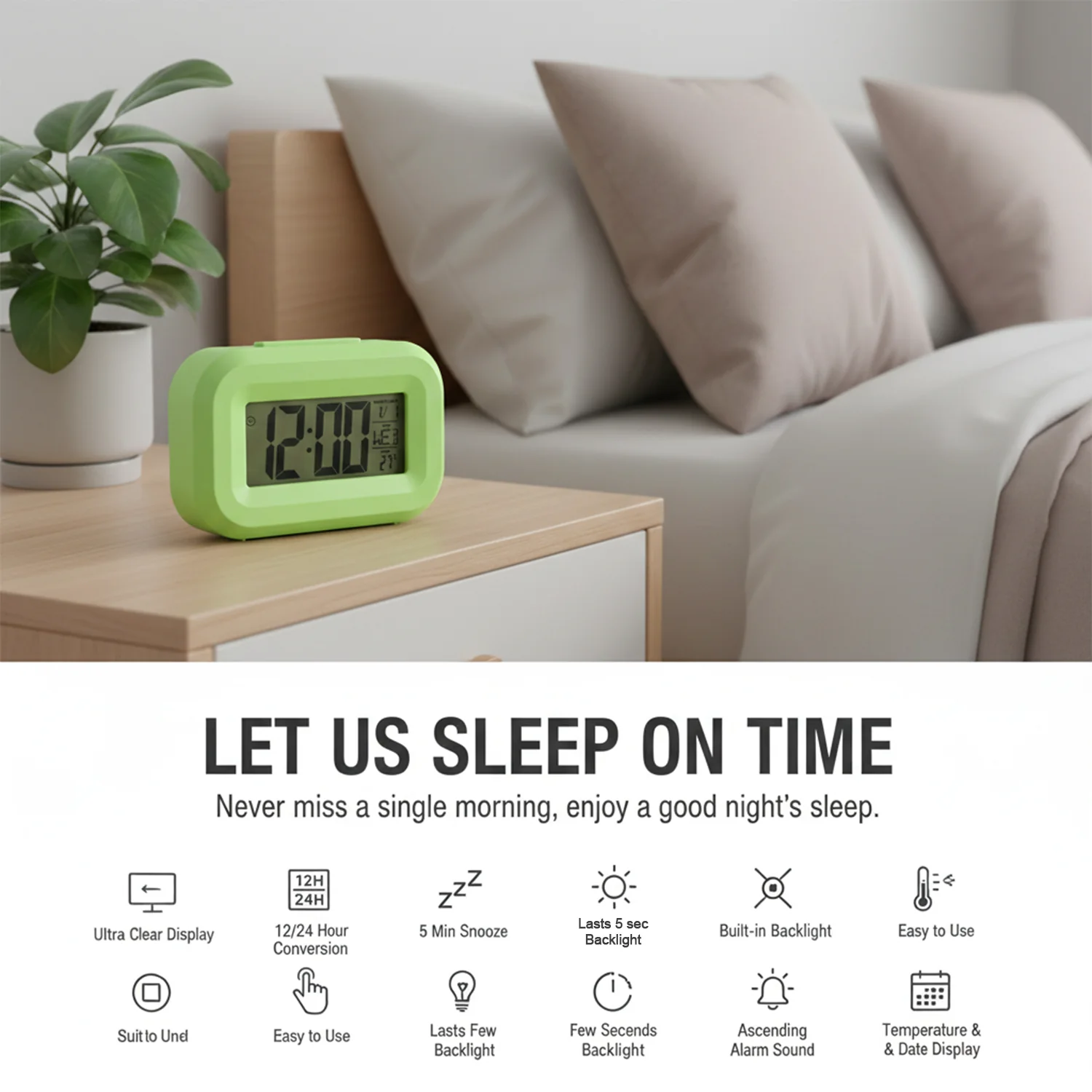 Digital Alarm Clock with Clear Display (1 Pc) - Image 3