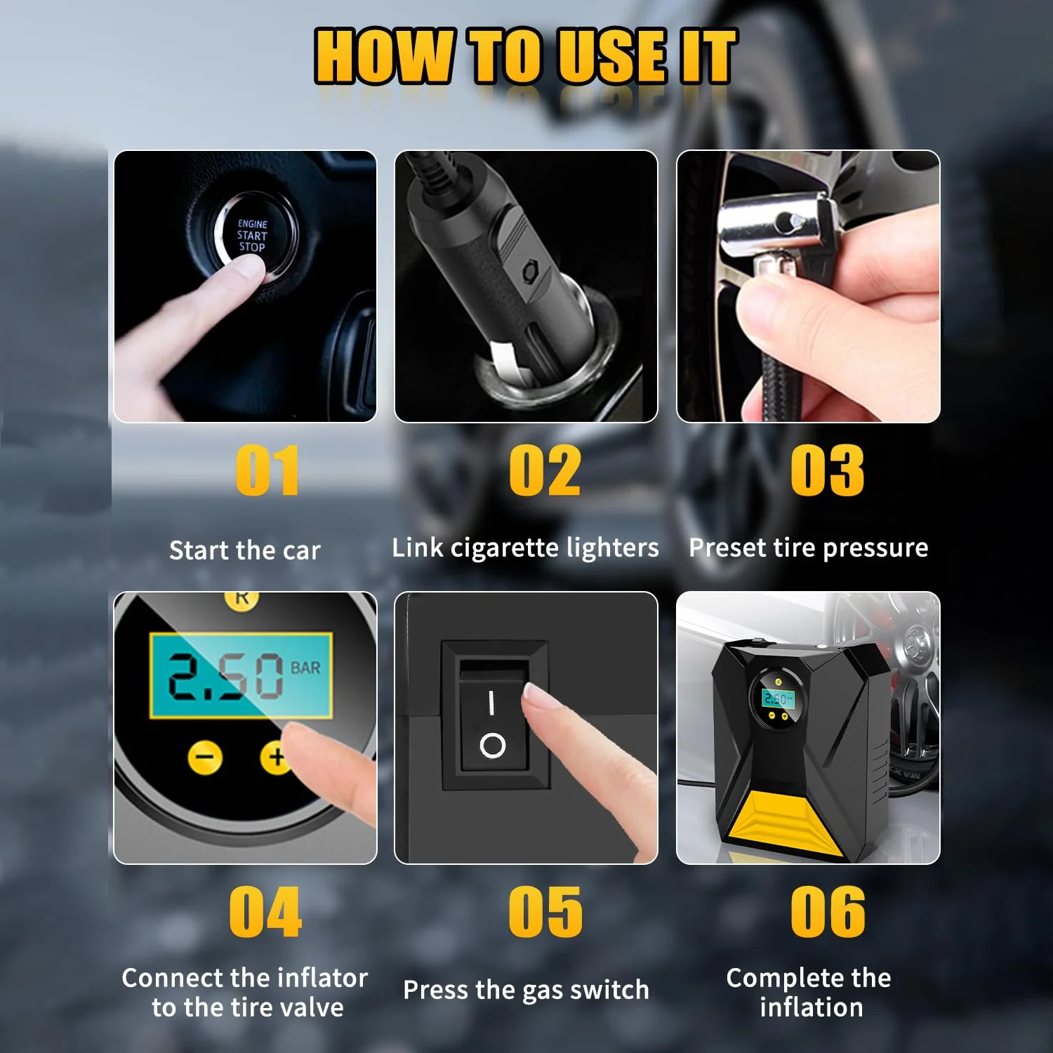 Mini Digital Portable Car Tyre Air Compressor - (1 Pc) - Image 8