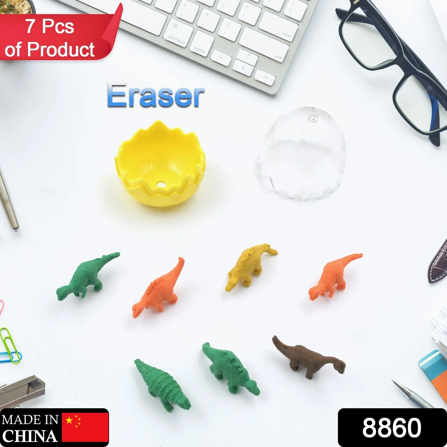 7 Piece Dinosaur Shaped Erasers for Kids - Animal Erasers, 3D Puzzle - Image 2