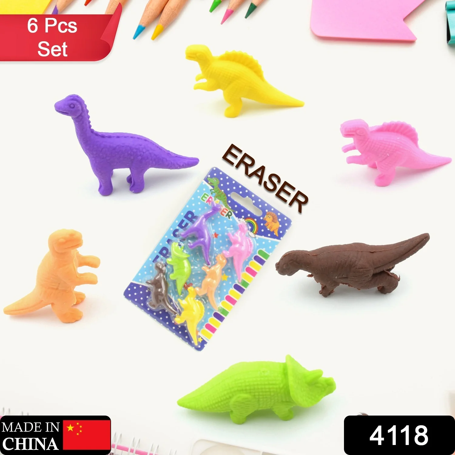 Dinosaur Shaped Erasers, 3D Puzzle Erasers (6 Pcs Set) - Image 2