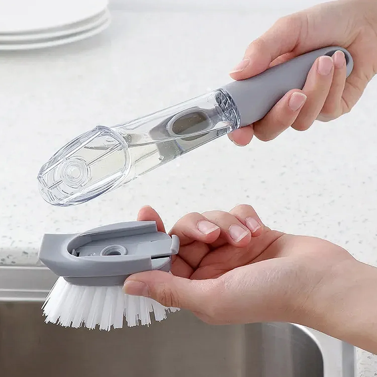 Dish Cleaning Brush with Built-in Liquid Soap Dispenser (1 Pc) - Image 3