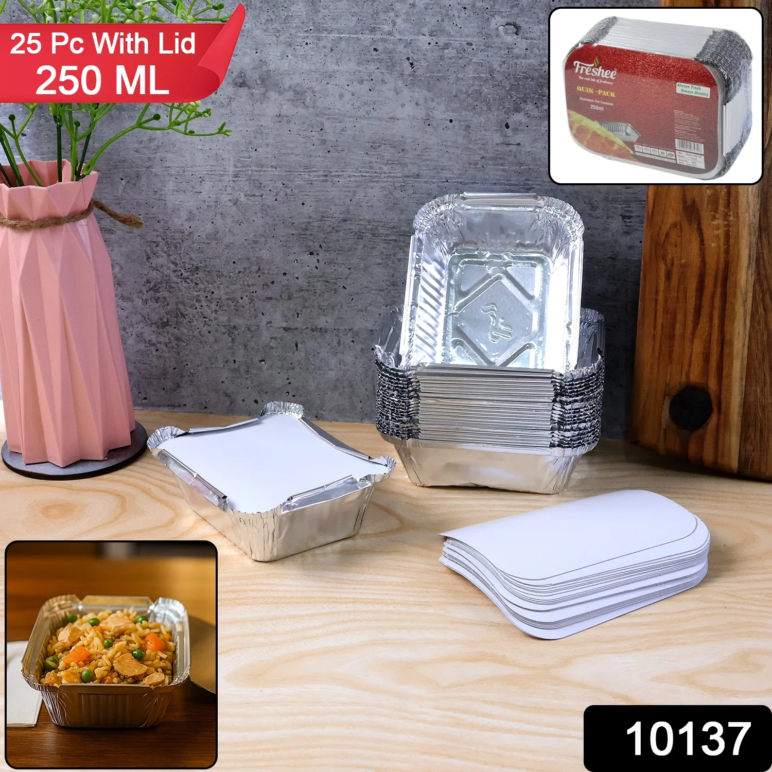 Disposable Aluminium Food Containers with Lids – 250 ml Capacity (Pack of 25) - Image 2