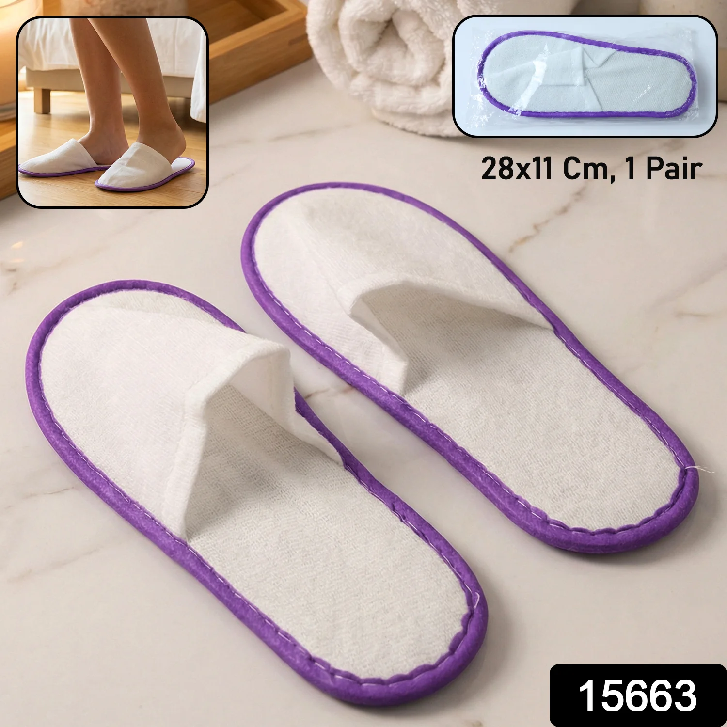 Hotel & Spa Soft Slippers ( 28 × 11 Cm, 1 Pair) - Image 2