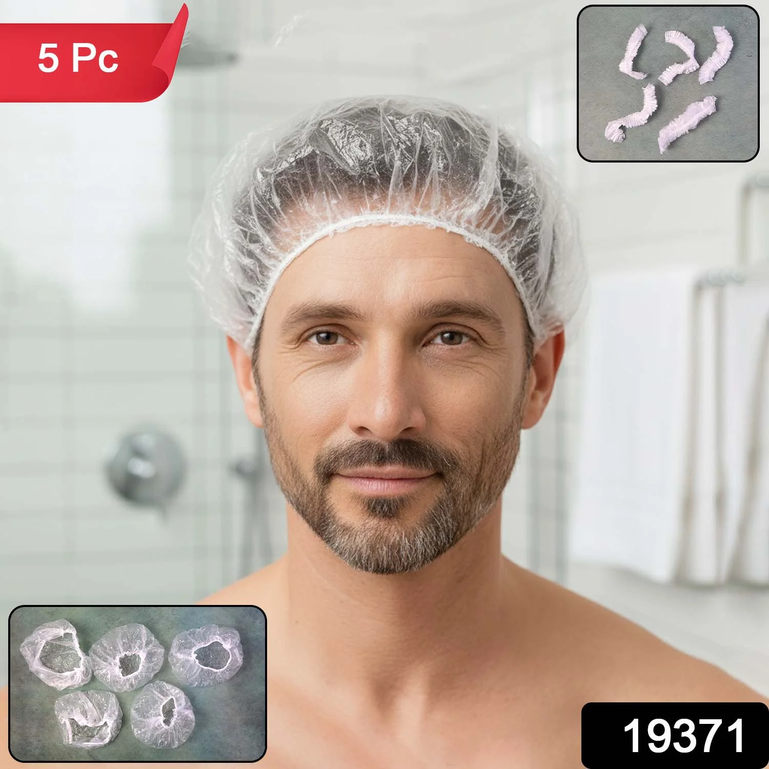 Disposable Men’s Hair Protection Shower Cap / Head Cover (5 Pc) - Image 2