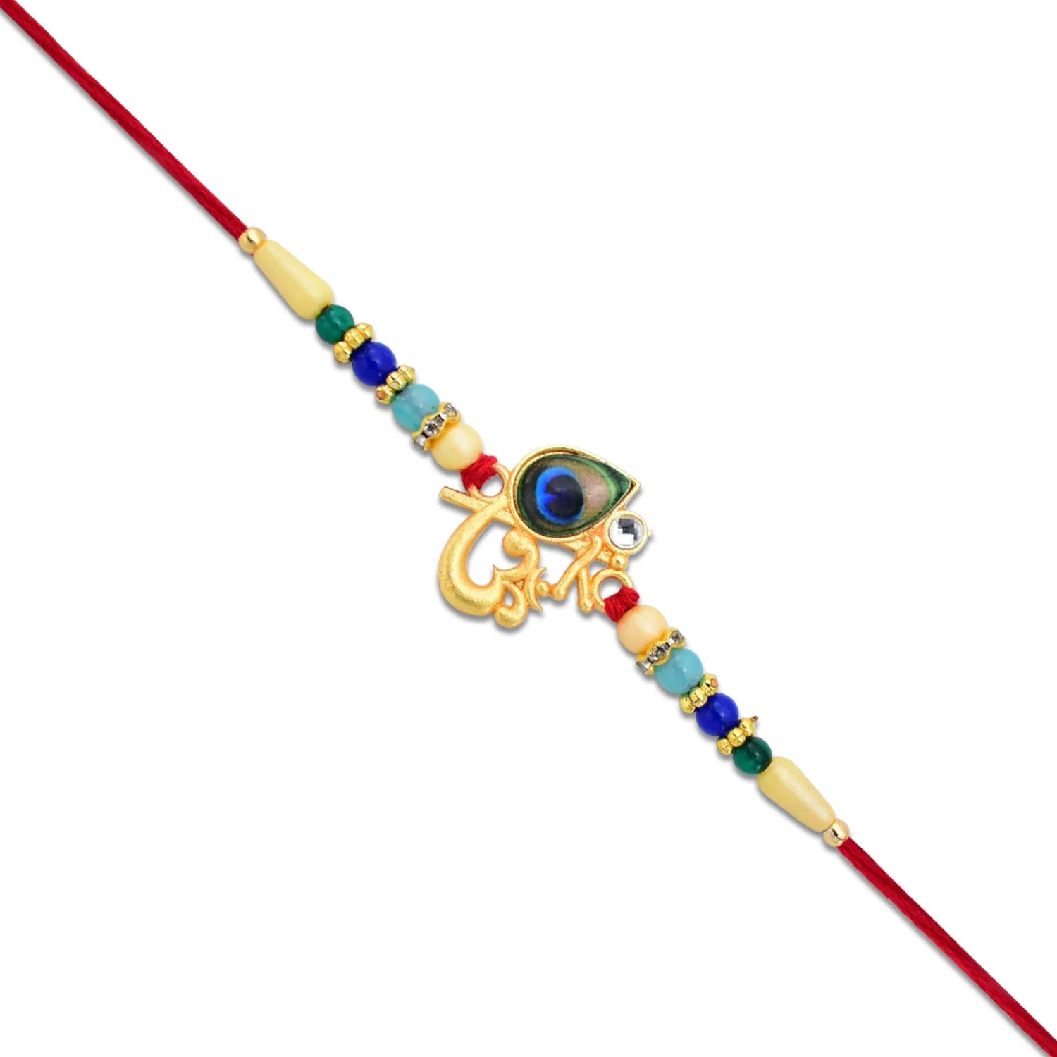 Divine Govind Rakhi with Peacock Feather Design and Multicolor Beads - Image 8