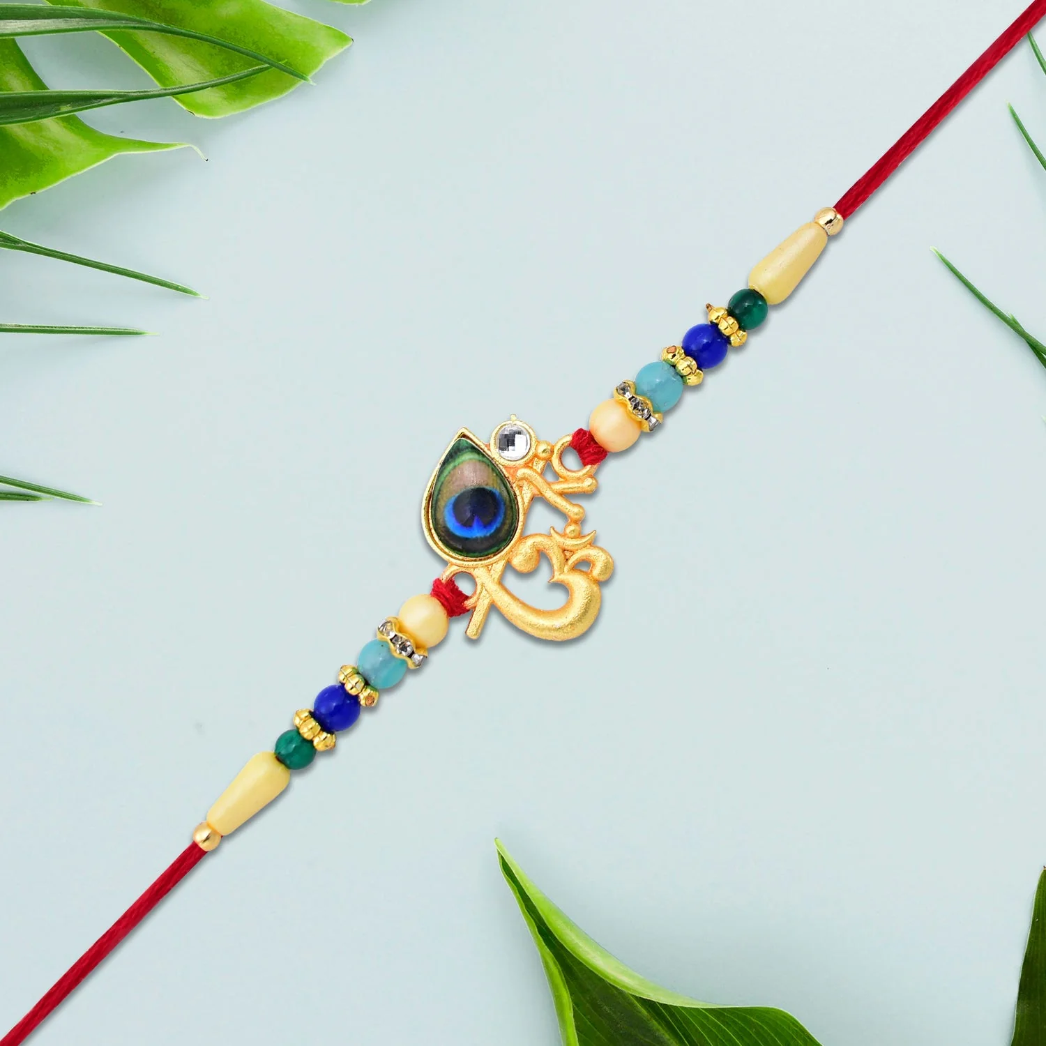 Divine Govind Rakhi with Peacock Feather Design and Multicolor Beads - Image 9