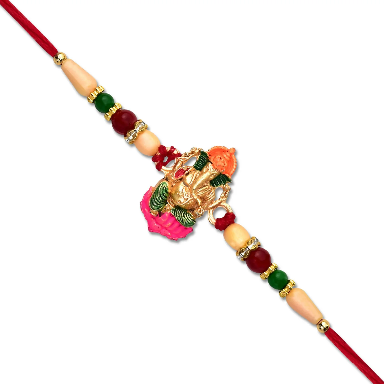 Divine Lord Ganesha Rakhi with Wooden Beads & Colorful Accents - Image 3