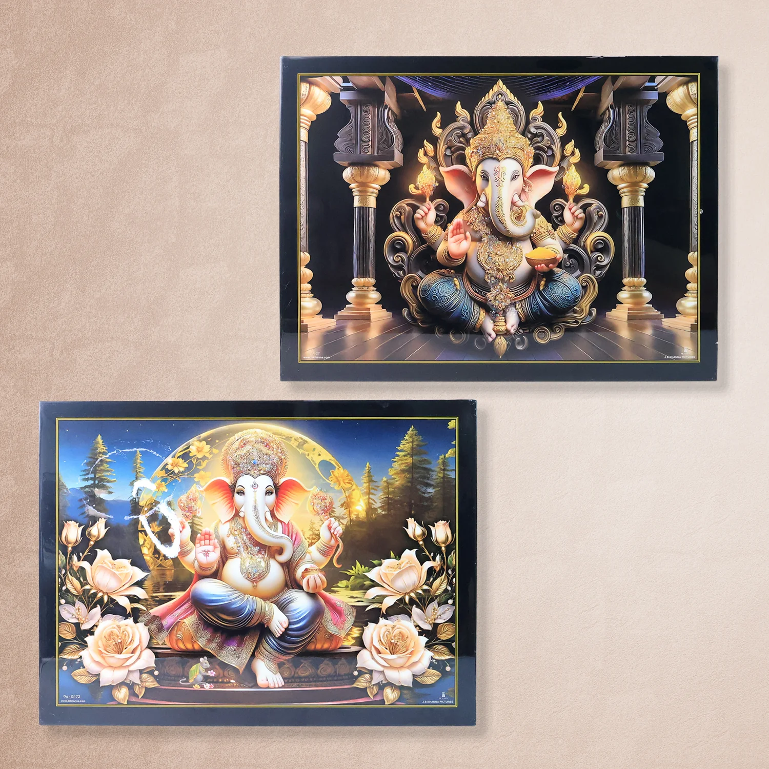 Divine Lord Ganesha Wall Painting Wooden Frame Mix Design, 60x45 Cm Approx (1 Pc) - Image 3