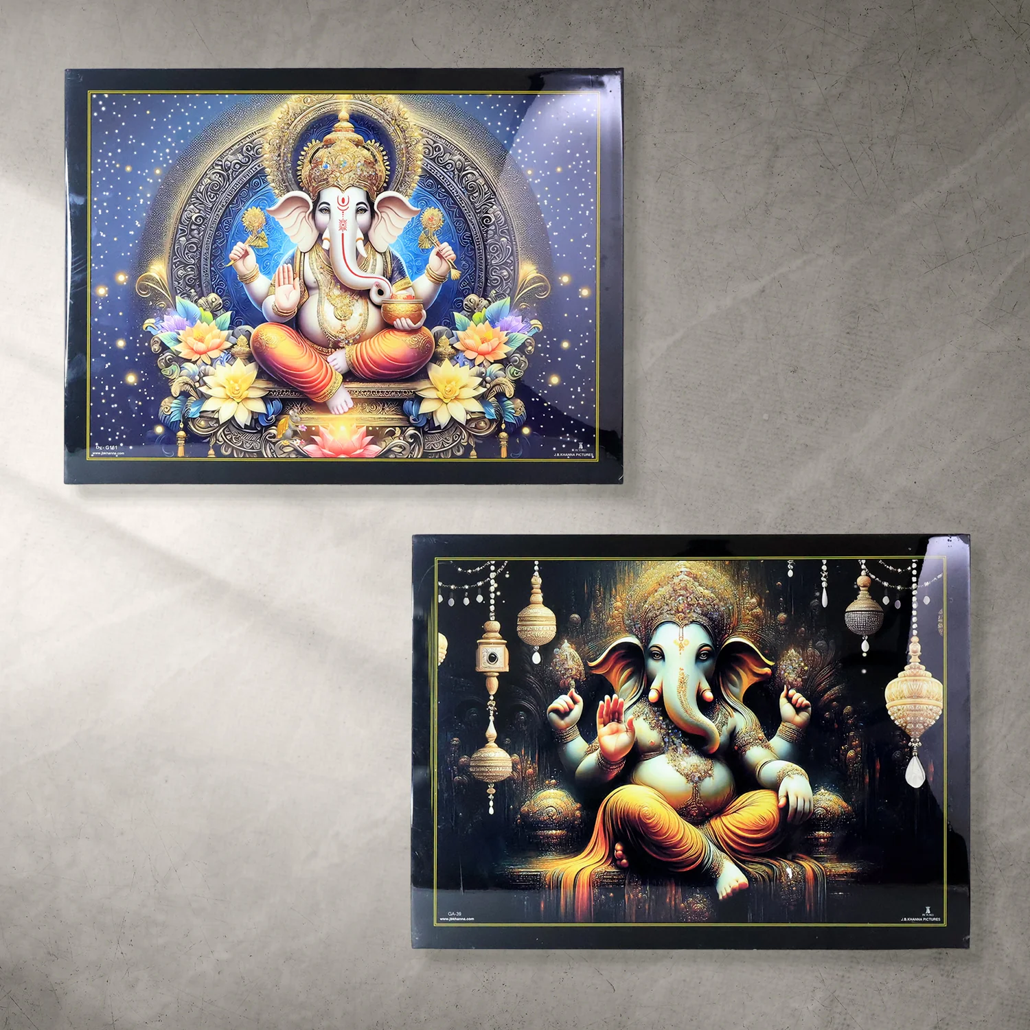Divine Lord Ganesha Wall Painting Wooden Frame Mix Design, 60x45 Cm Approx (1 Pc) - Image 4