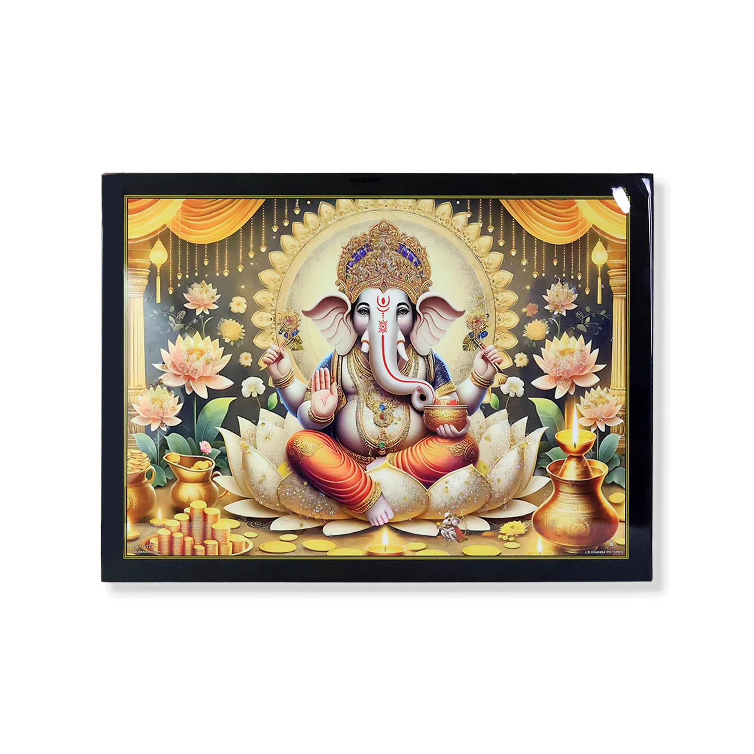 Divine Lord Ganesha Wall Painting Wooden Frame Mix Design, 60x45 Cm Approx (1 Pc) - Image 5