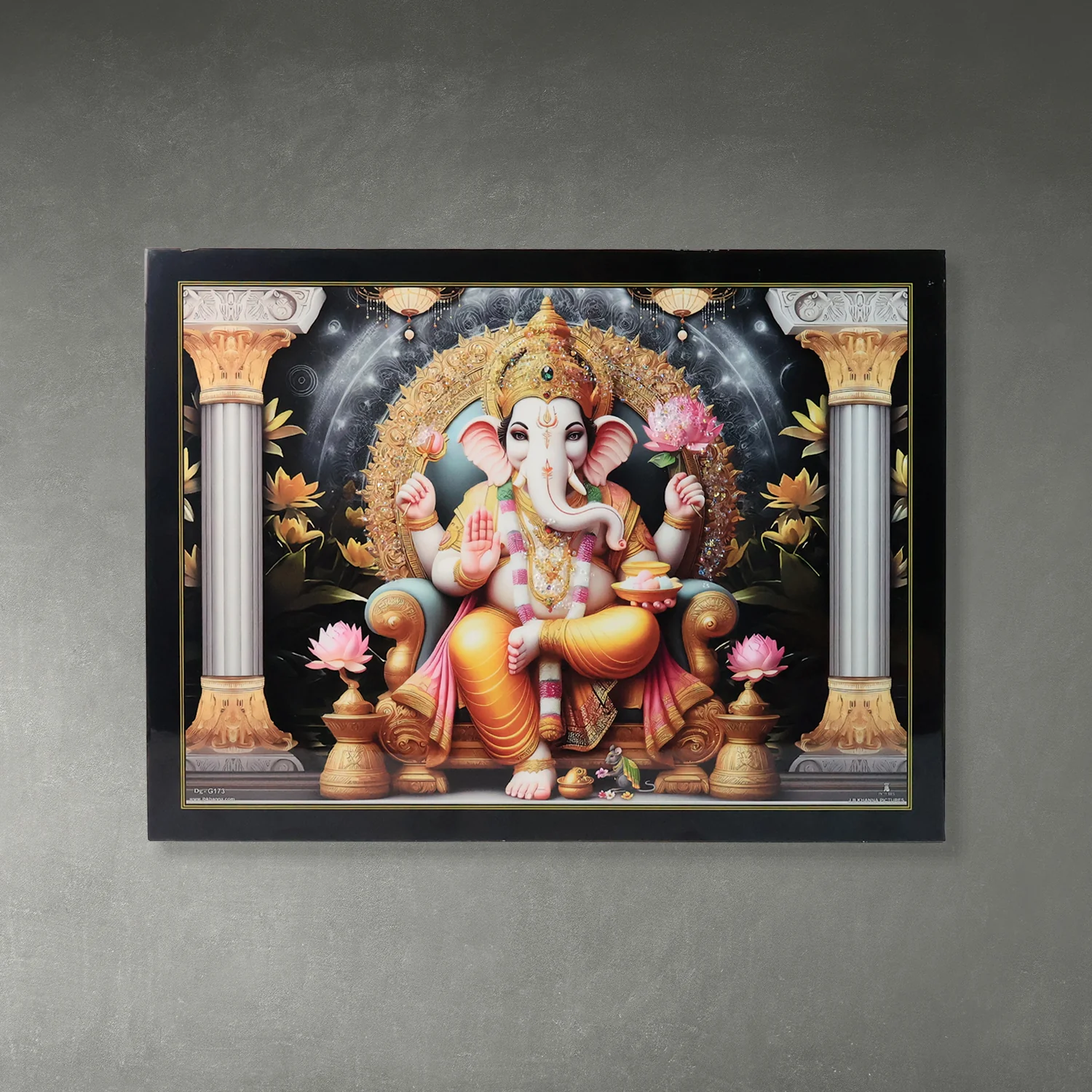 Divine Lord Ganesha Wall Painting Wooden Frame Mix Design, 60x45 Cm Approx (1 Pc) - Image 6