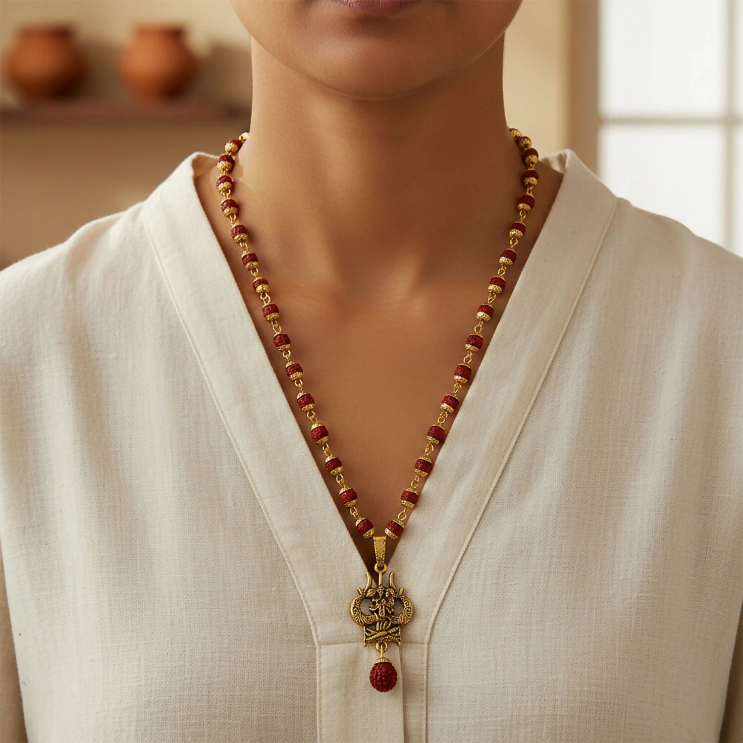 Divine Lord Hanuman Trishul Pendant & Rudraksha Mala - Image 4