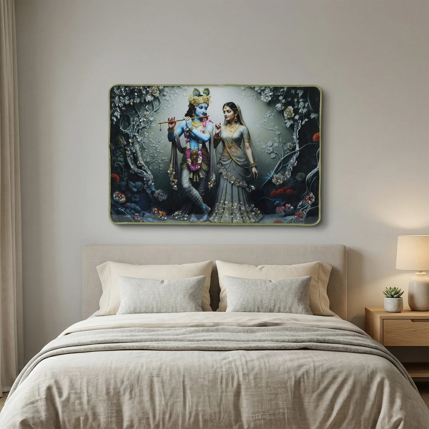 Divine Radha Krishna Flute Art Wall Frame (1 Pc, 45x30 Cm) - Image 3