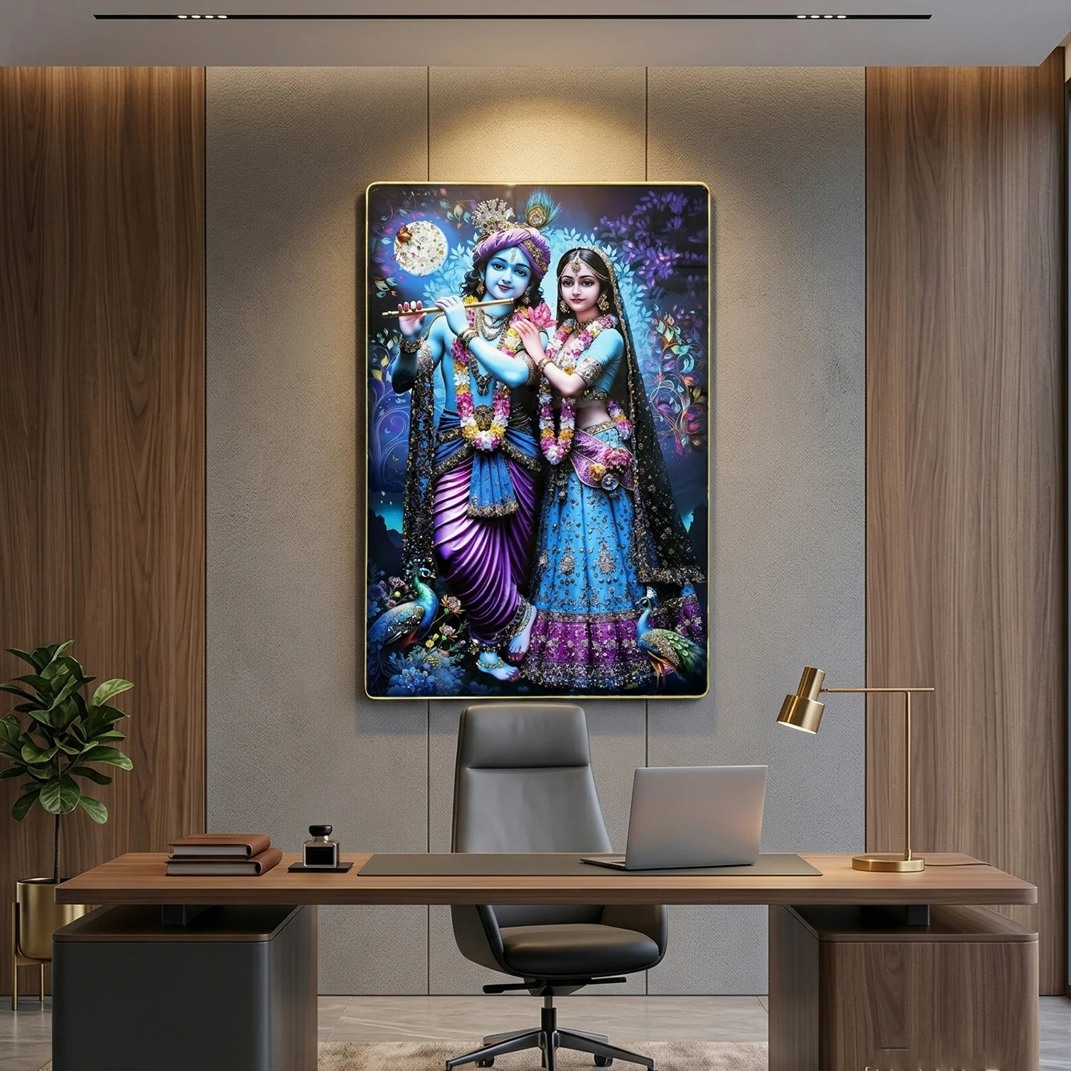 Divine Radha Krishna Full Moon Artistic Wall Frame (1 Pc, 89x58 Cm) - Image 5