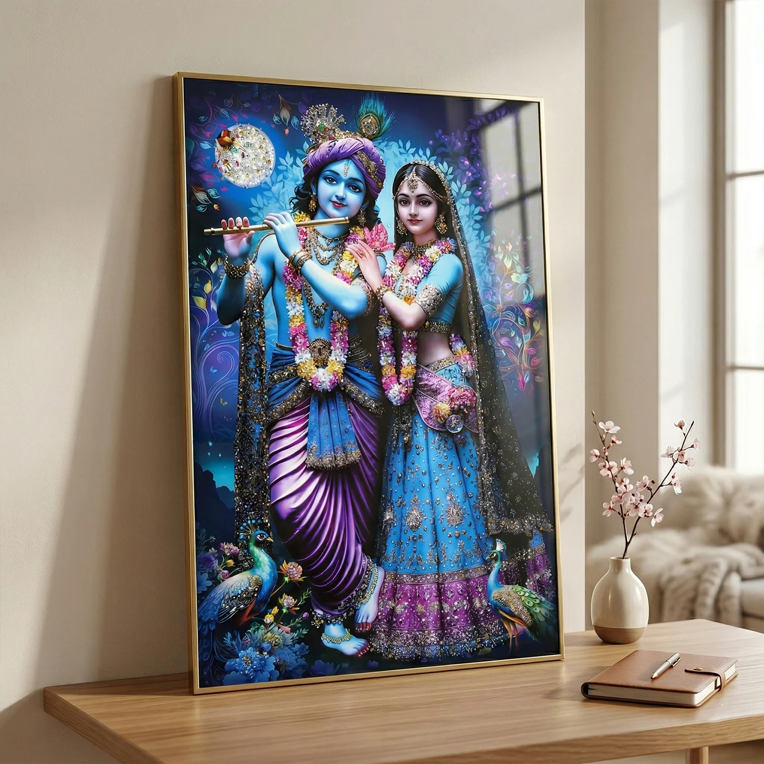 Divine Radha Krishna Full Moon Artistic Wall Frame (1 Pc, 89x58 Cm) - Image 7