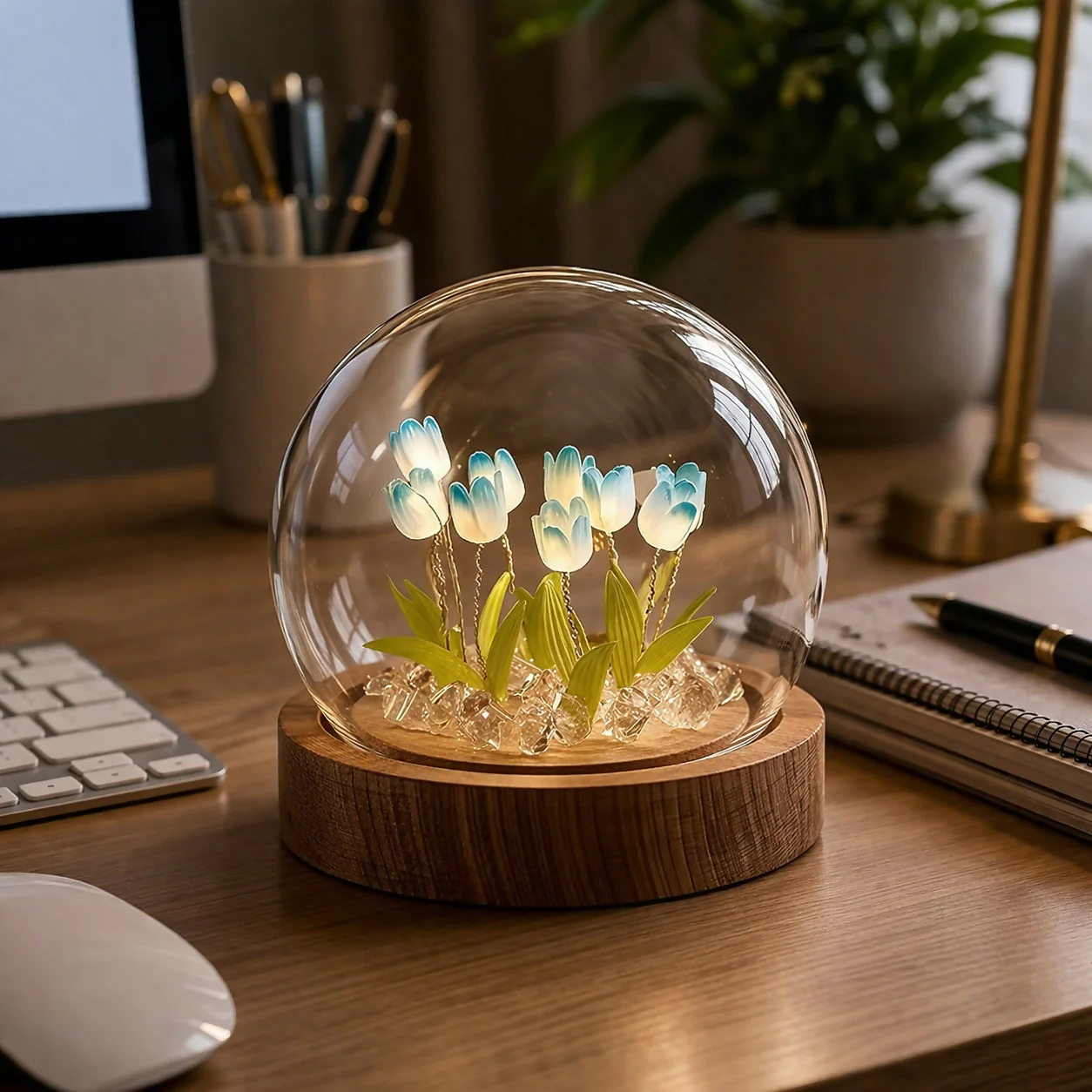DIY Tulip Night Light Kit LED Glass Dome Decorative Table Lamp - Image 2