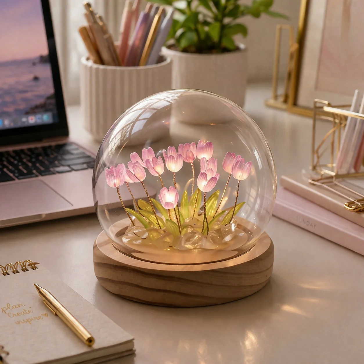 DIY Tulip Night Light Kit LED Glass Dome Decorative Table Lamp - Image 6