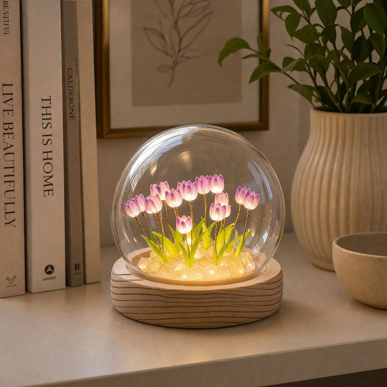 DIY Tulip Night Light Kit LED Glass Dome Decorative Table Lamp - Image 7