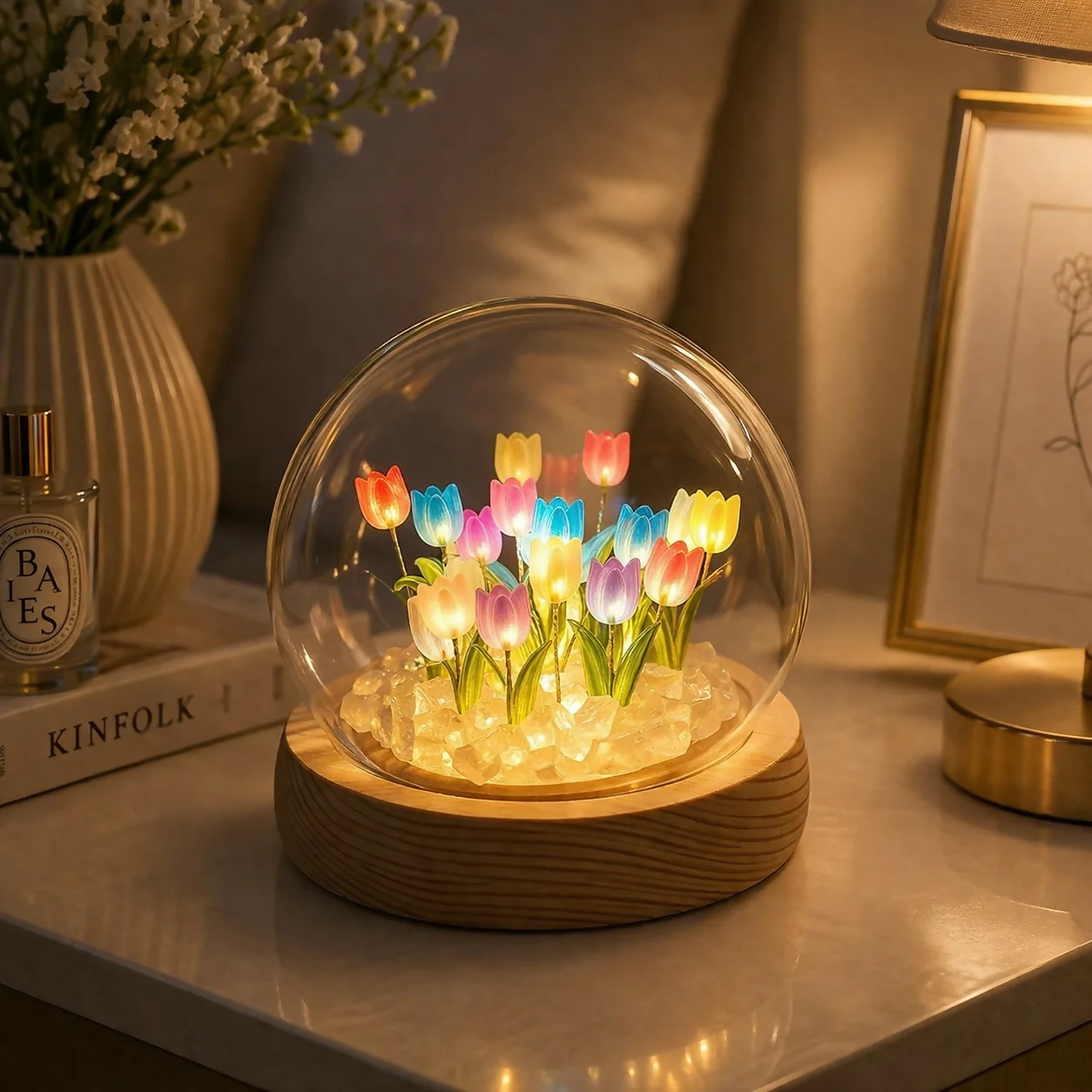 DIY Tulip Night Light Kit LED Glass Dome Decorative Table Lamp - Image 8