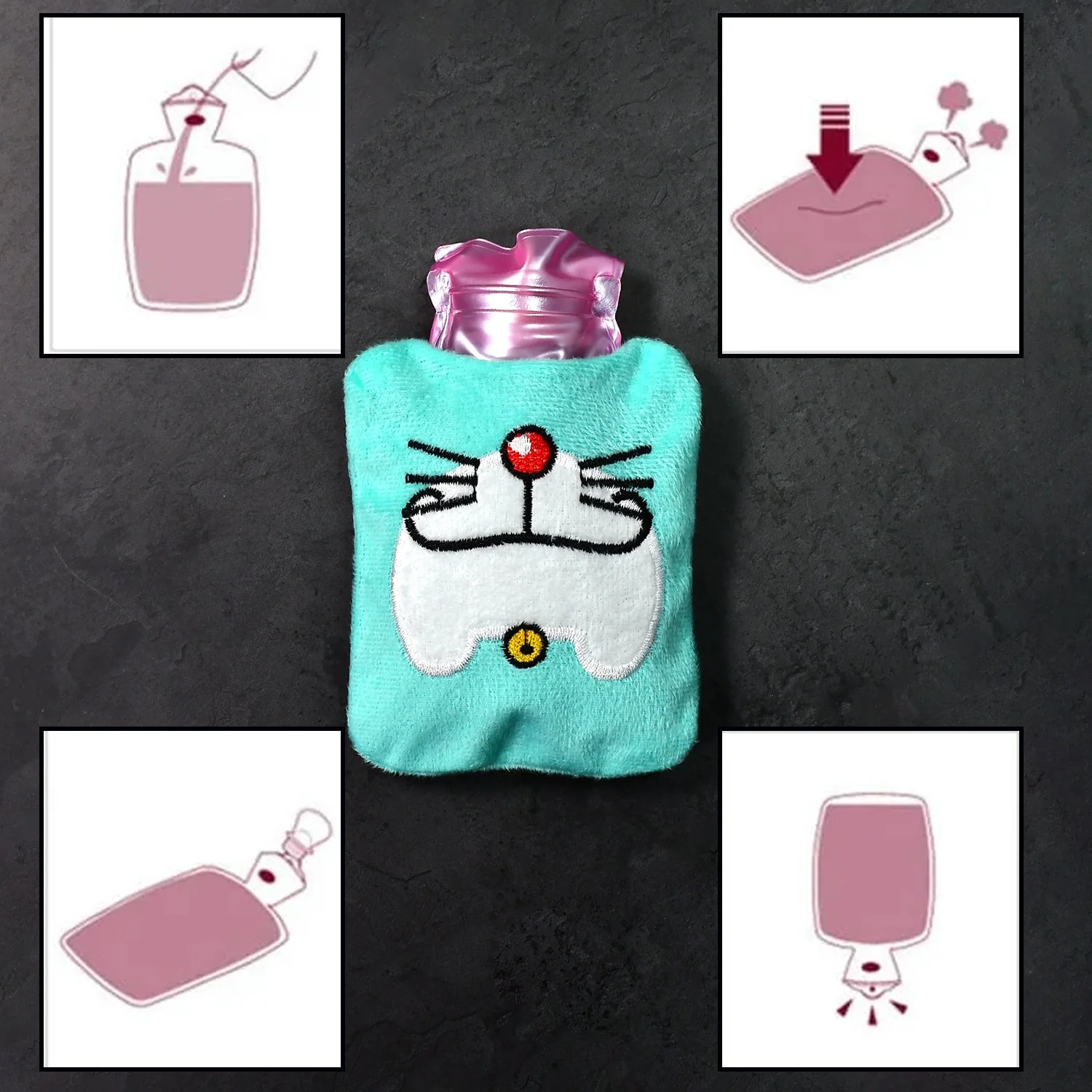 1 Pc Doremon Cartoon small Hot Water Bag with Cove - Image 4