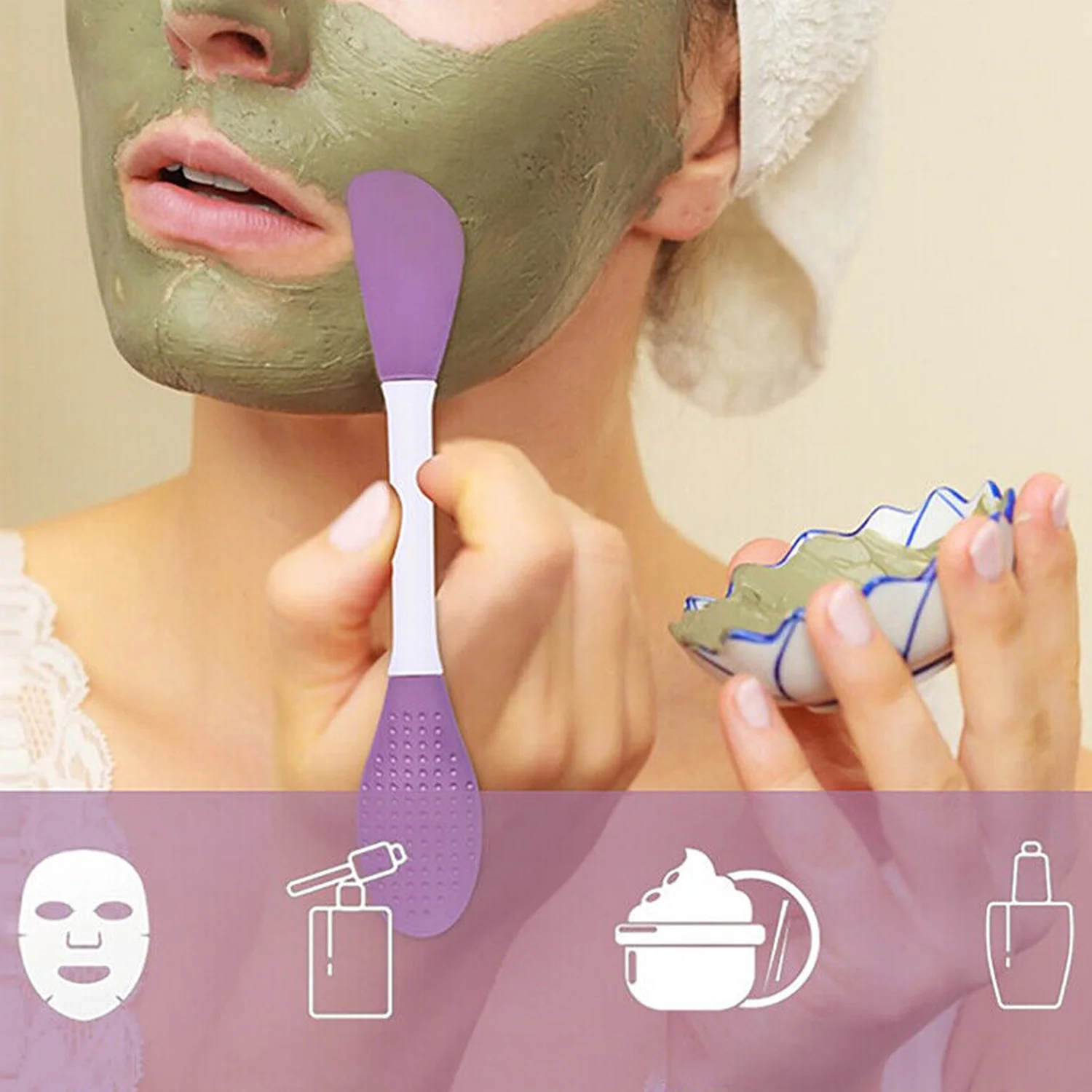 Double-Headed Silicone Mask Brush – Facial Cleansing & Mask Application Tool (1 Pc) - Image 3