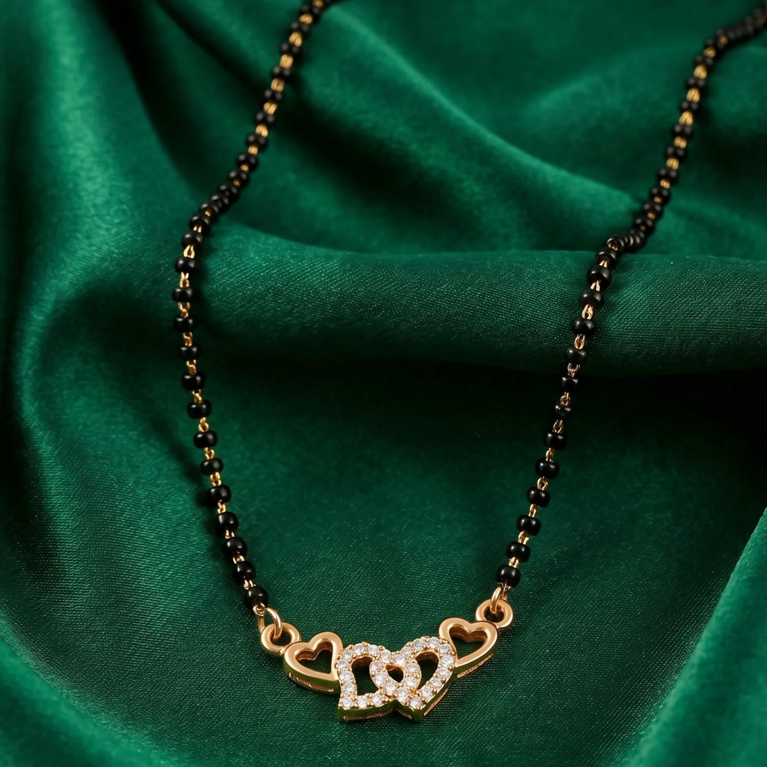 Double Heart Design Mangalsutra Necklace with Crystal Detailing 1 Pc - Image 2